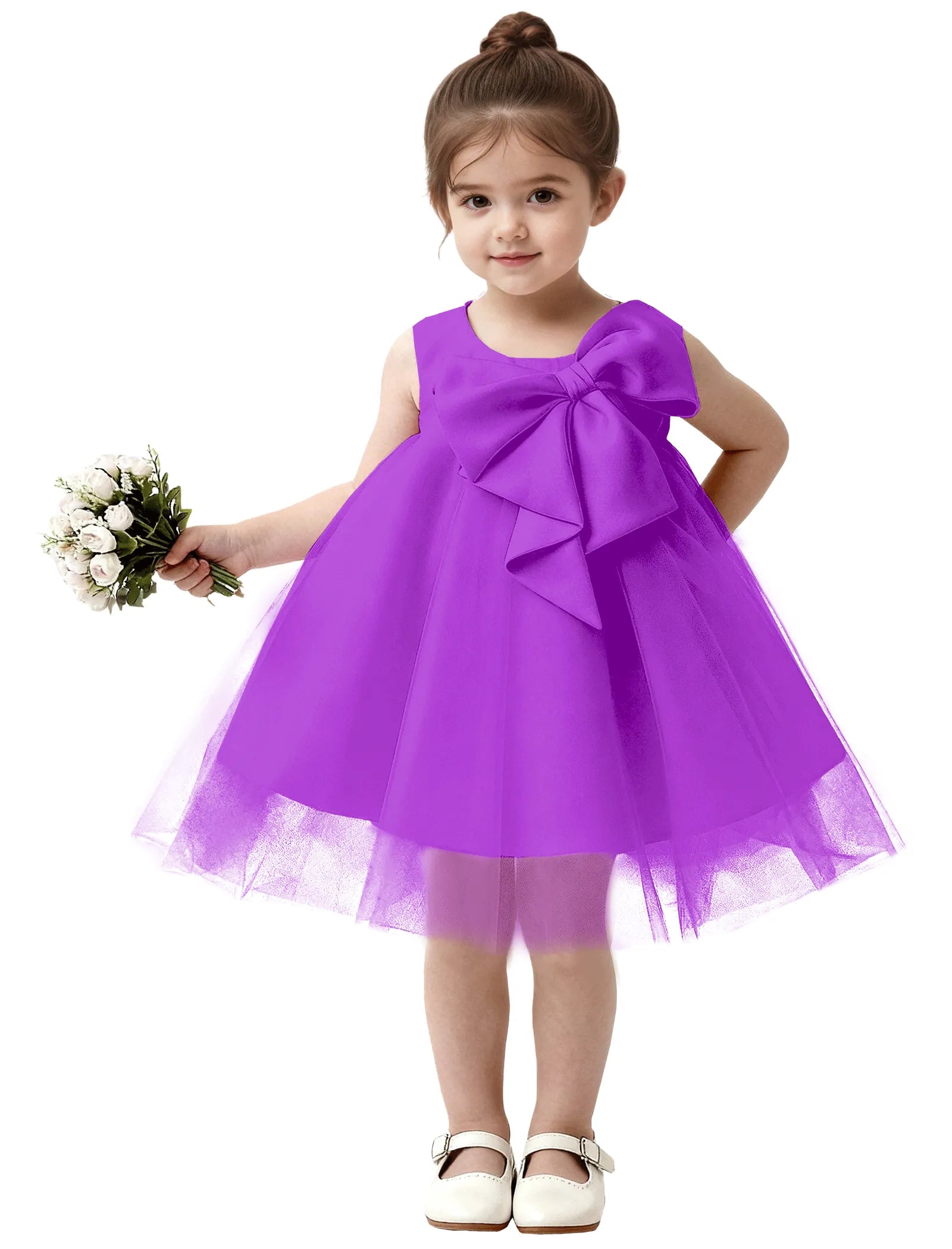Baby Girl Formal Dress with Mesh Overlay and Bow