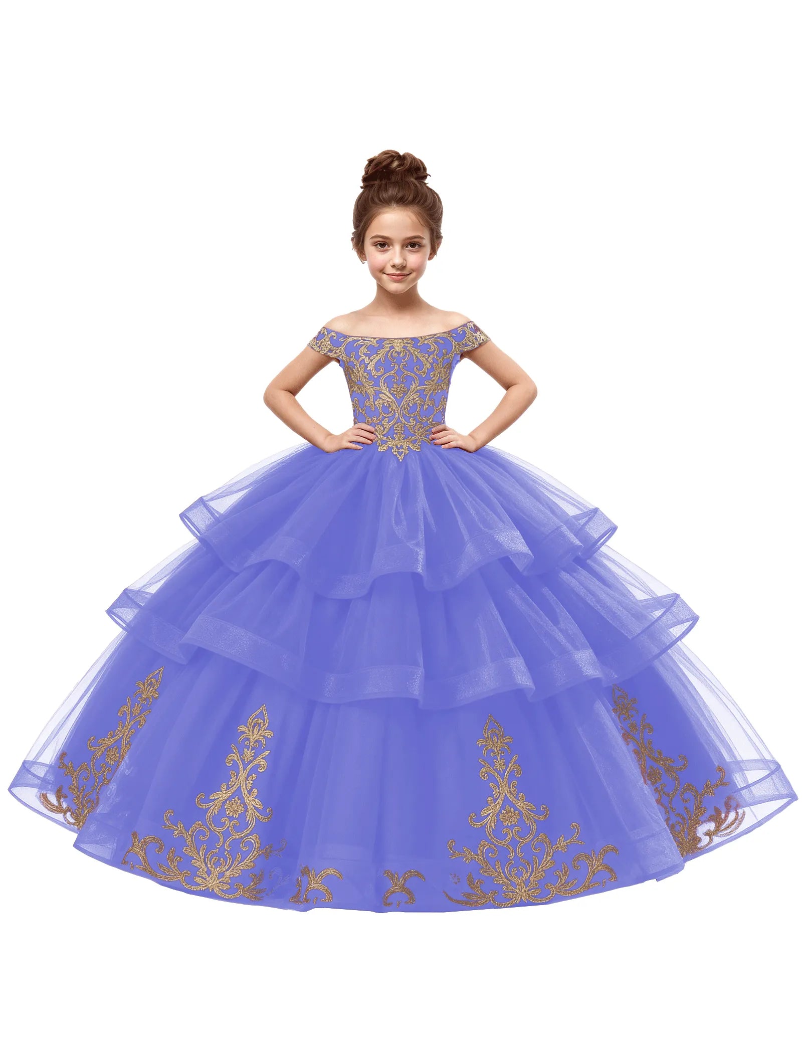 Royal Tulle Flower Girl Dress with Embroidery