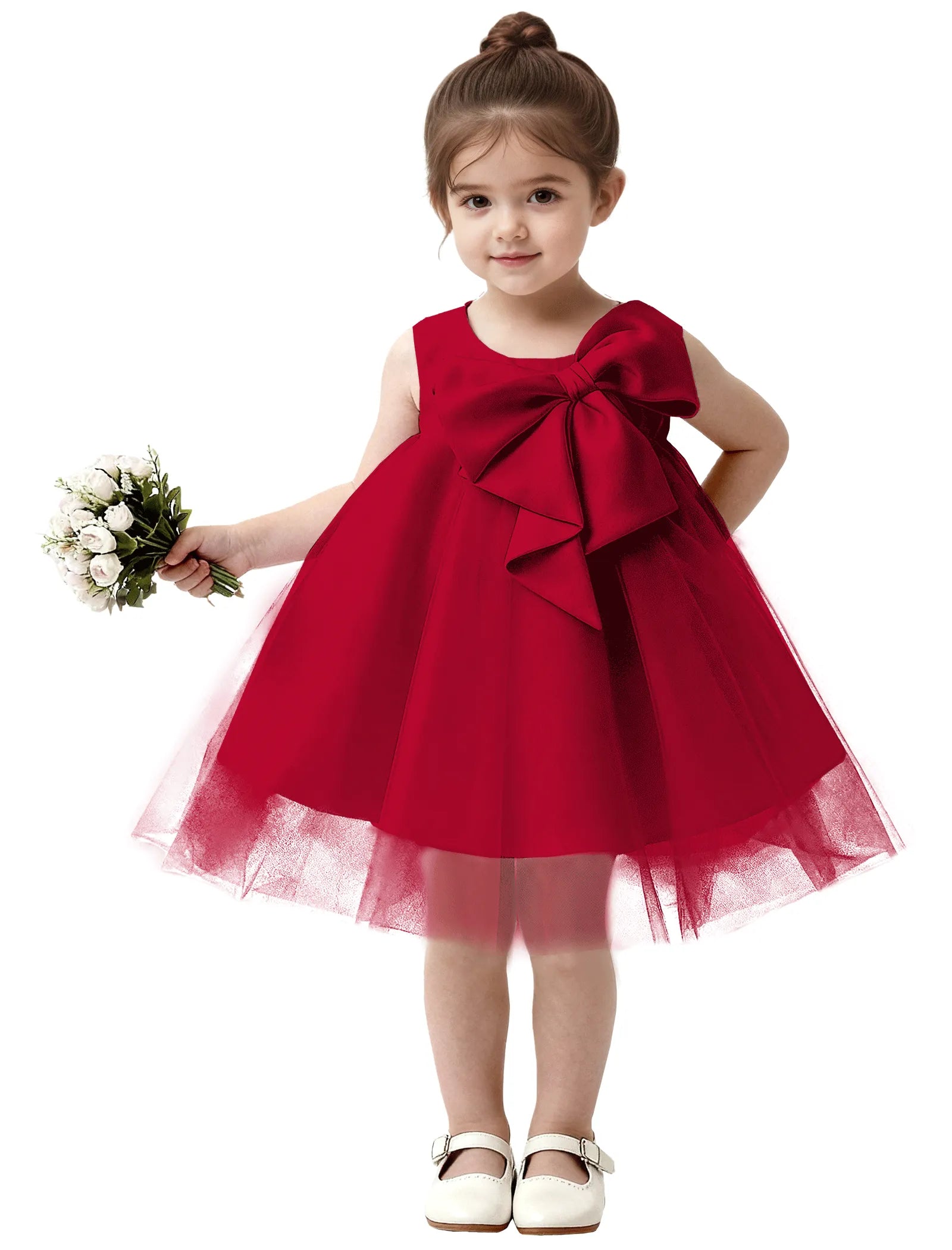 Baby Girl Formal Dress with Mesh Overlay and Bow