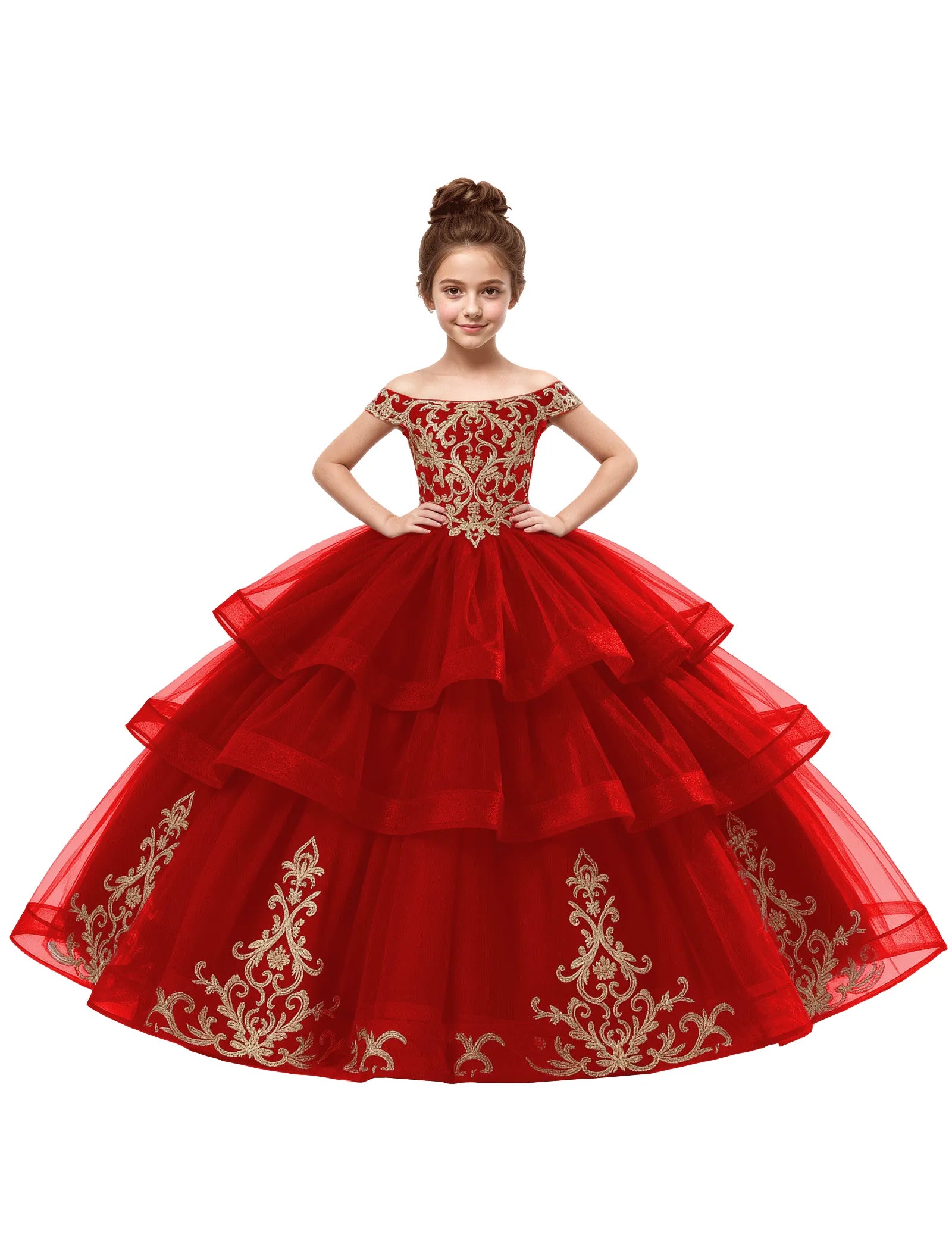 Royal Tulle Flower Girl Dress with Embroidery