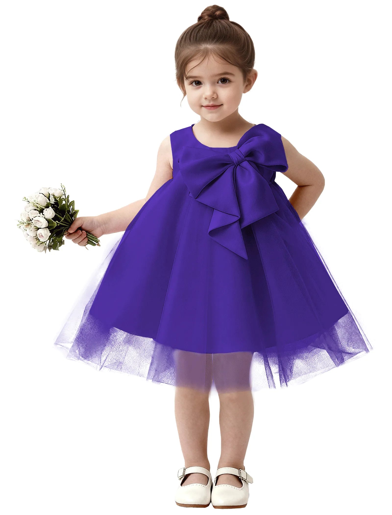 Baby Girl Formal Dress with Mesh Overlay and Bow