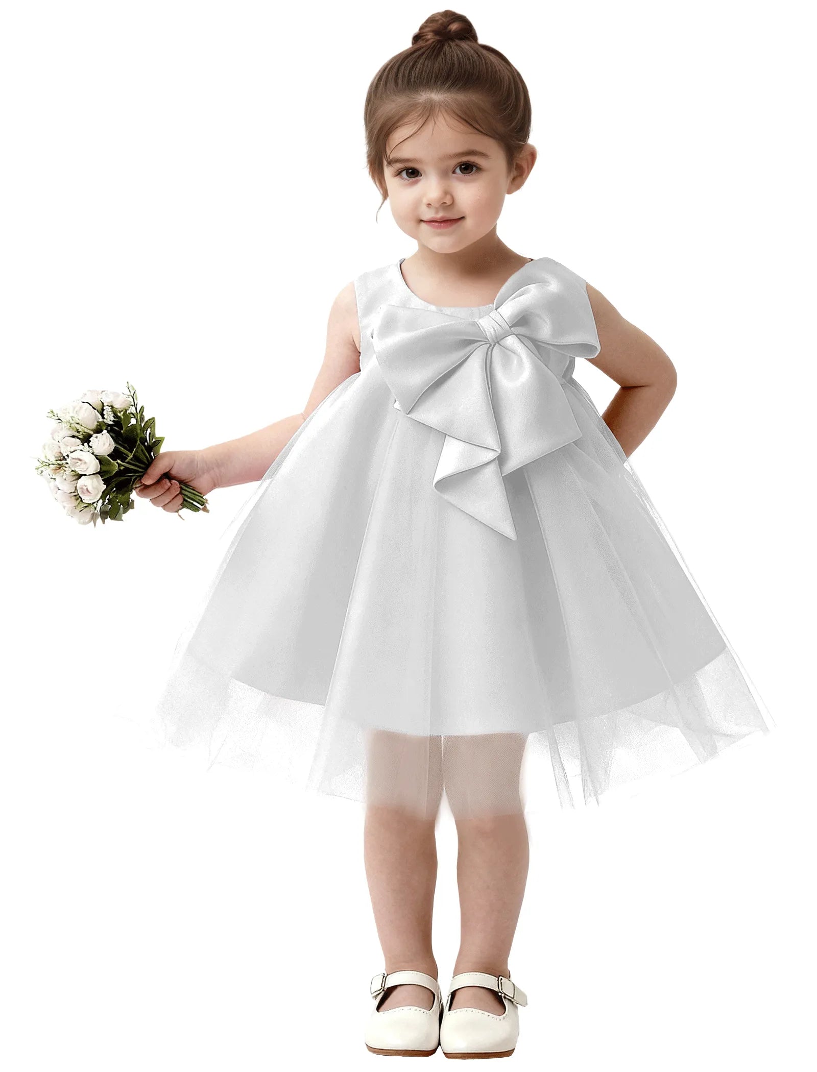 Baby Girl Formal Dress with Mesh Overlay and Bow