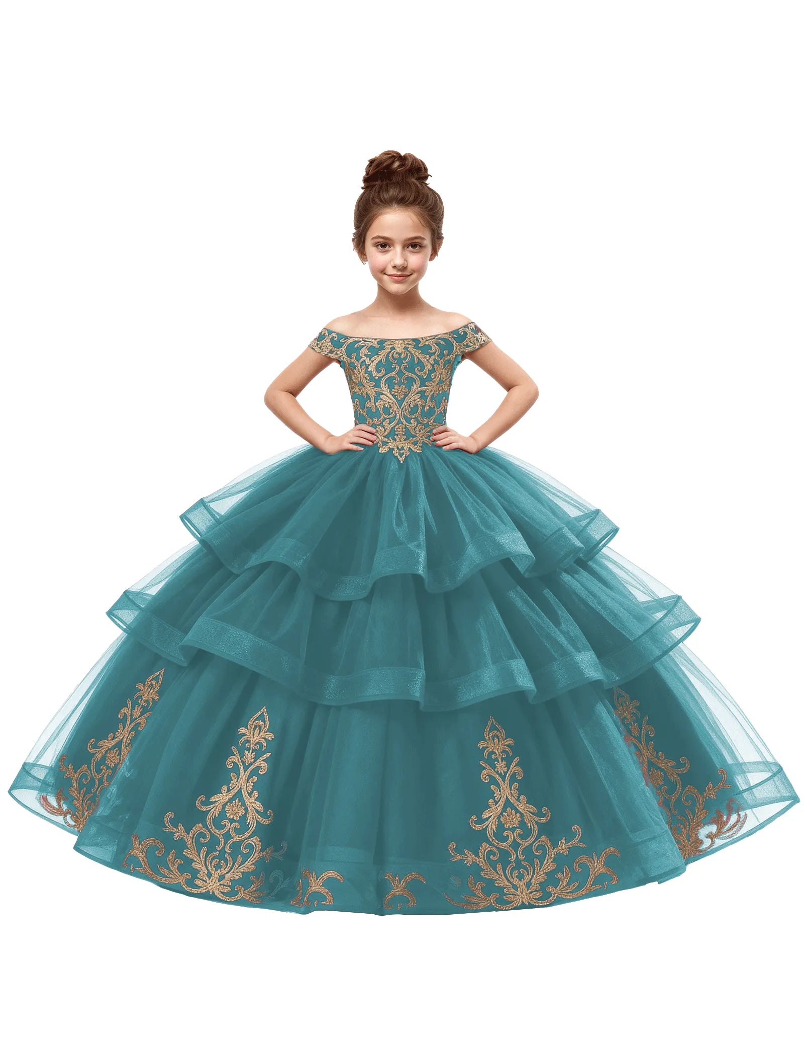 Royal Tulle Flower Girl Dress with Embroidery