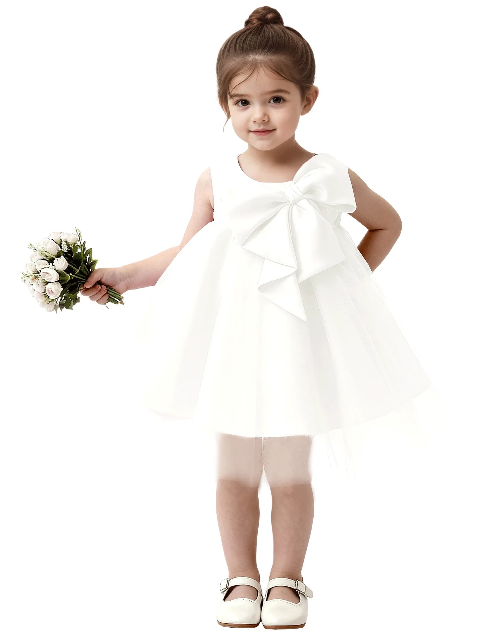 Baby Girl Formal Dress with Mesh Overlay and Bow