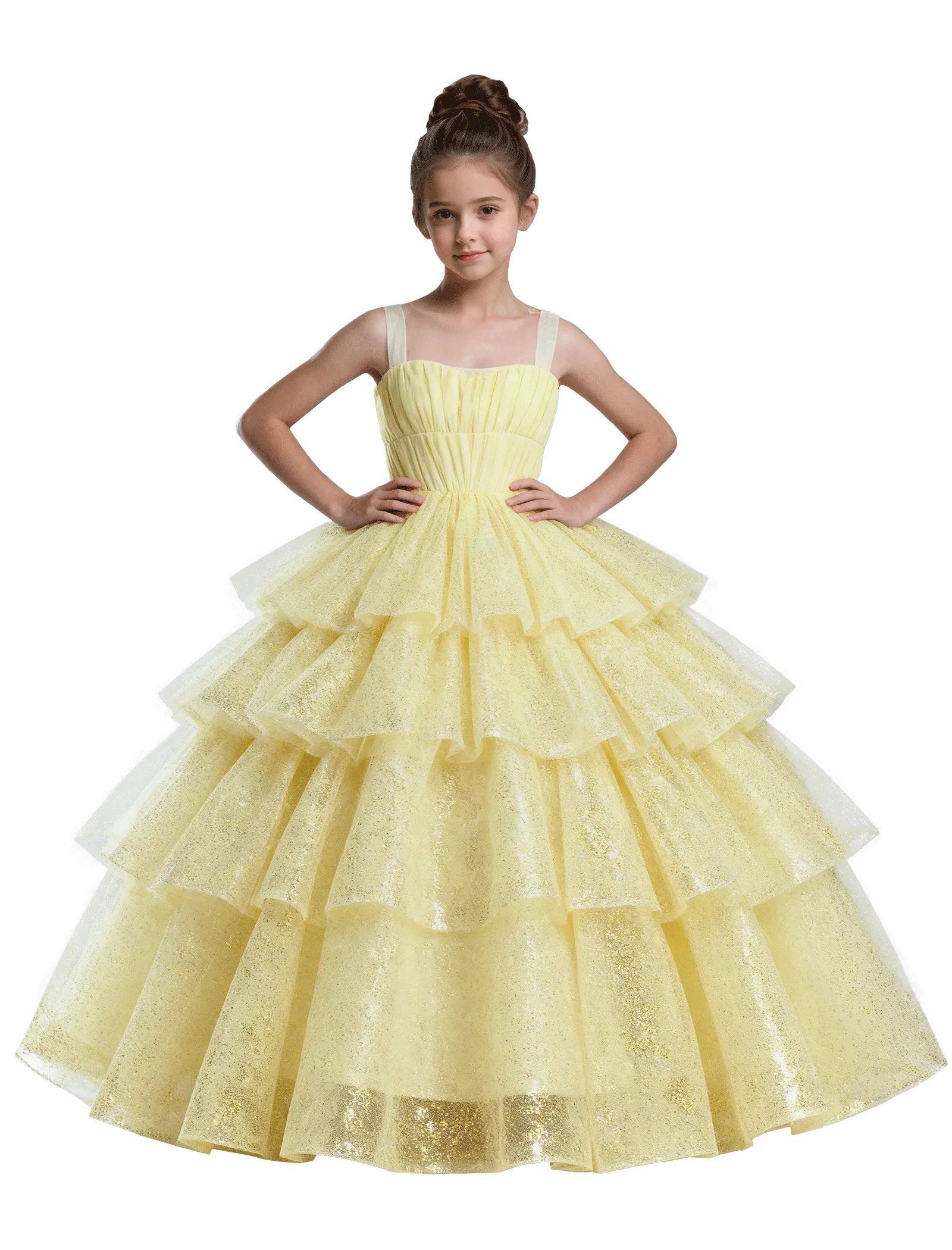 Layered Glitter Tulle Princess Ball Gown With Back Bow