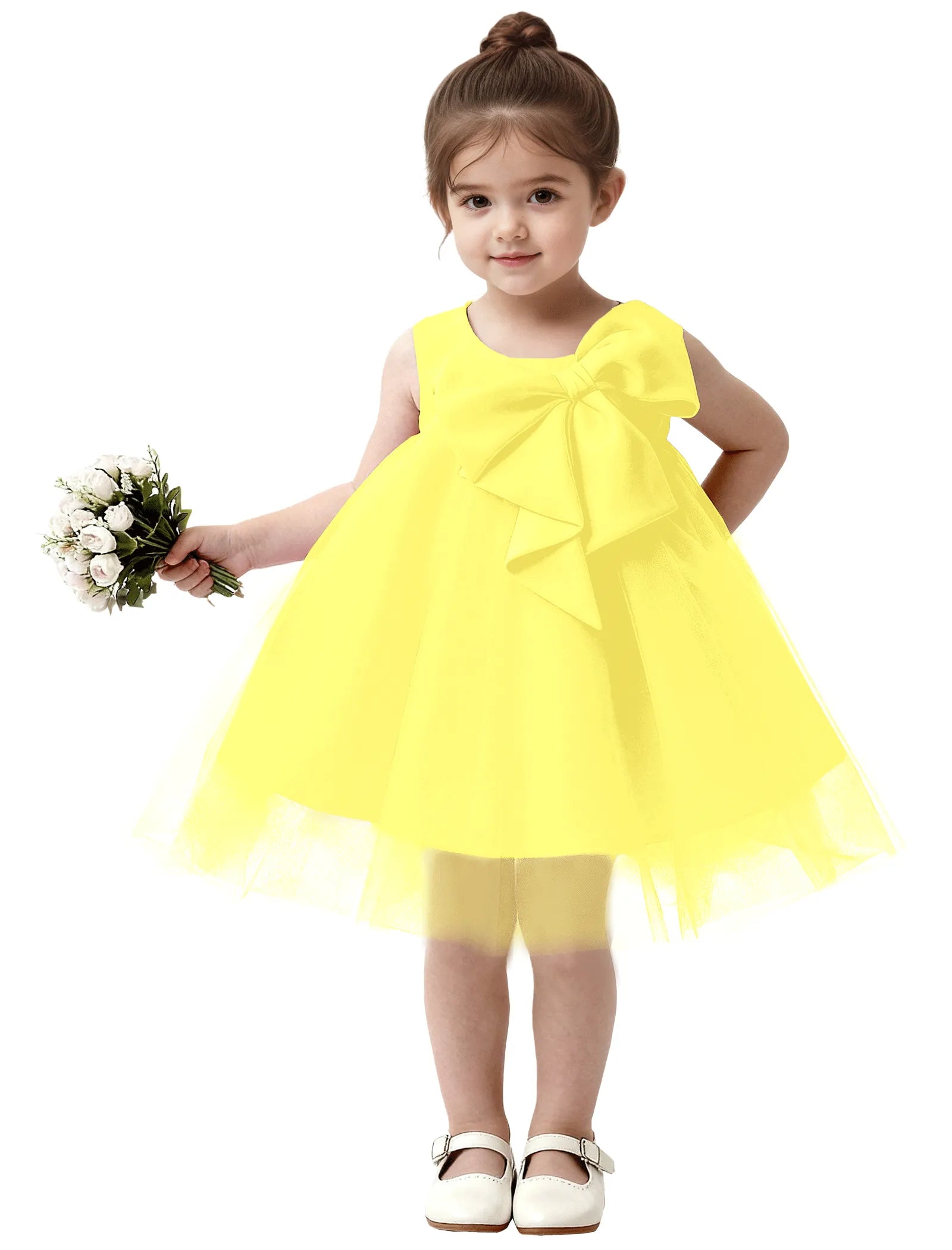 Baby Girl Formal Dress with Mesh Overlay and Bow
