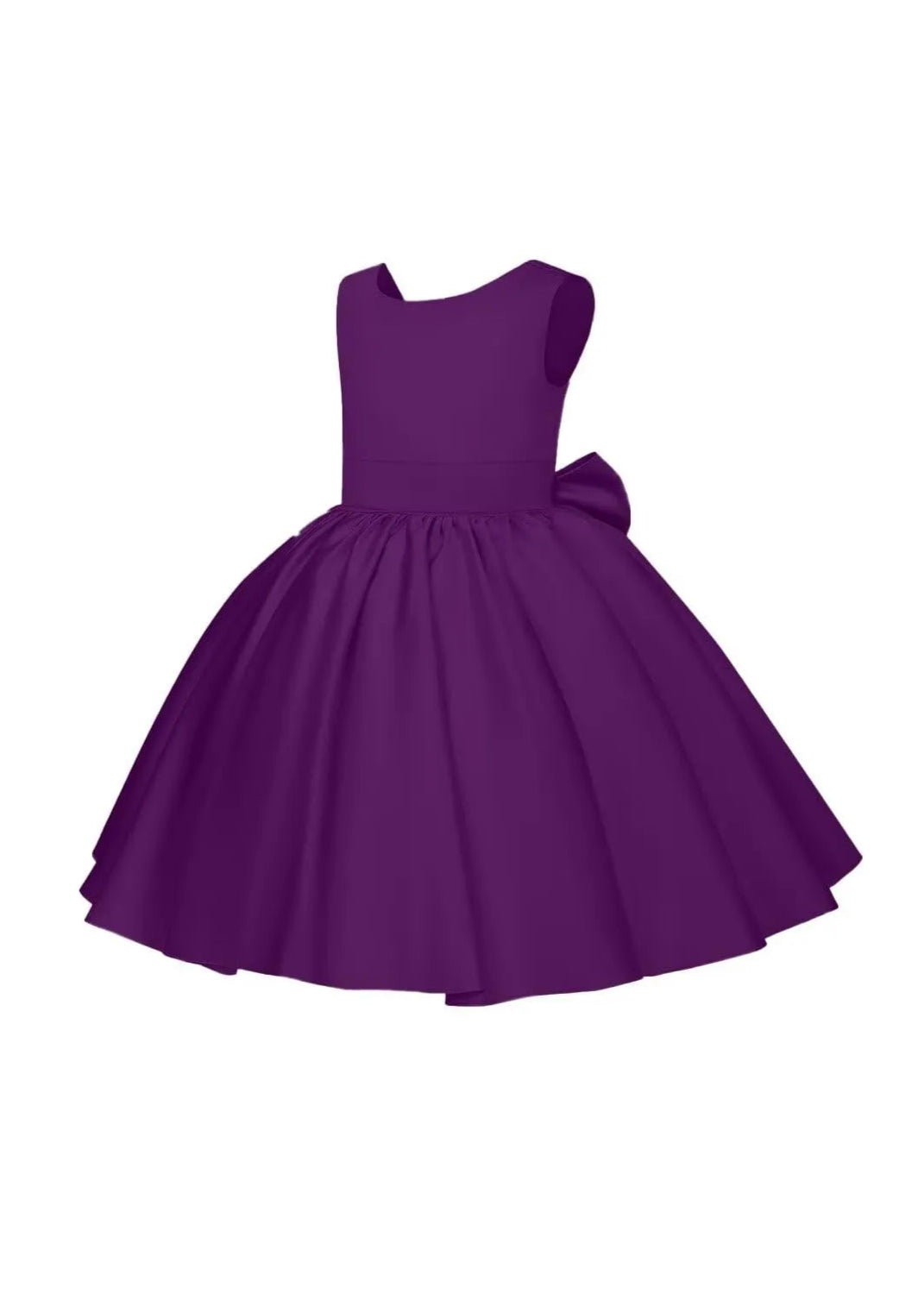 Pretty Bow V back Satin Flower Girl Dress– [Purple]