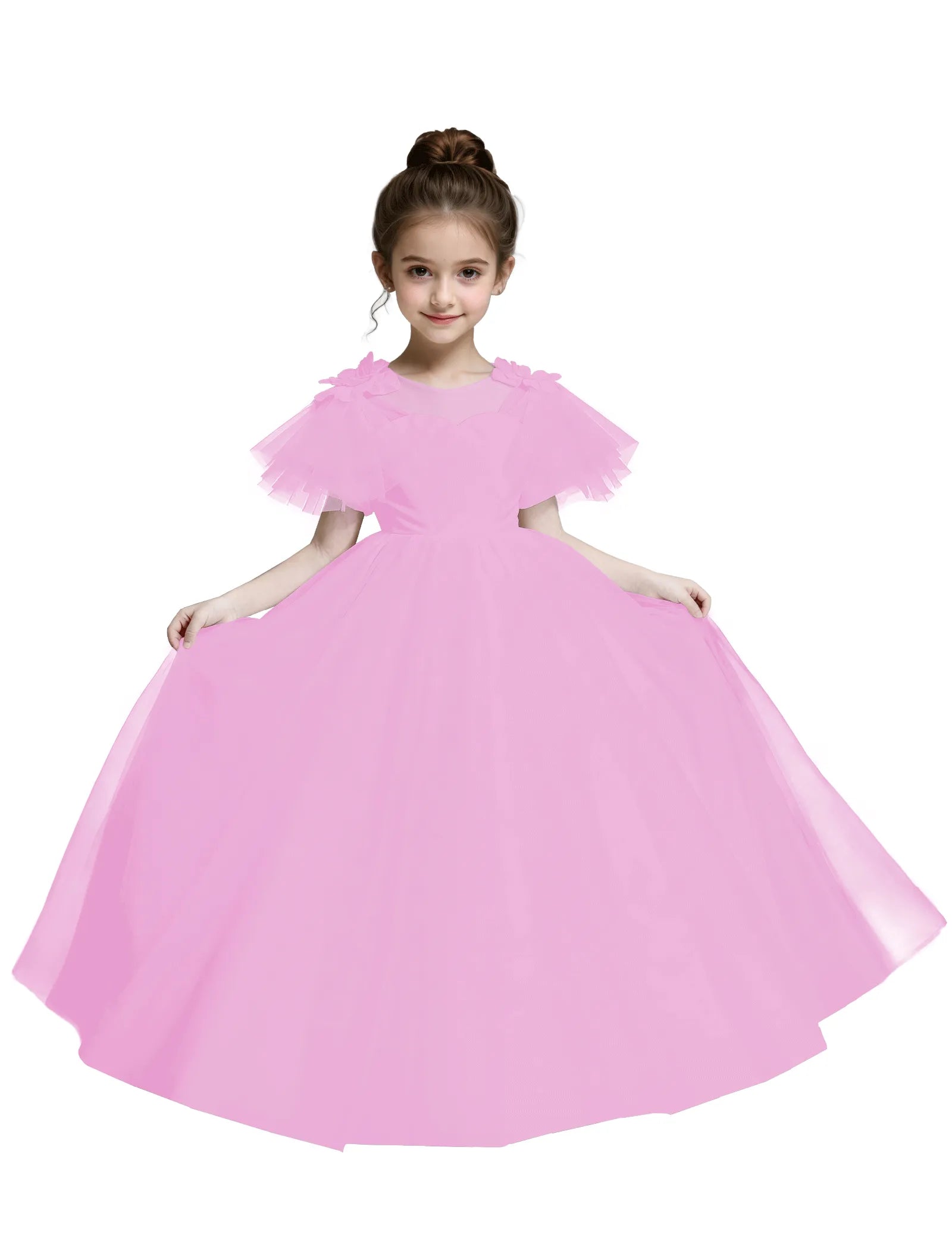 Tulle Flower Girl Dress with Flutter Sleeves