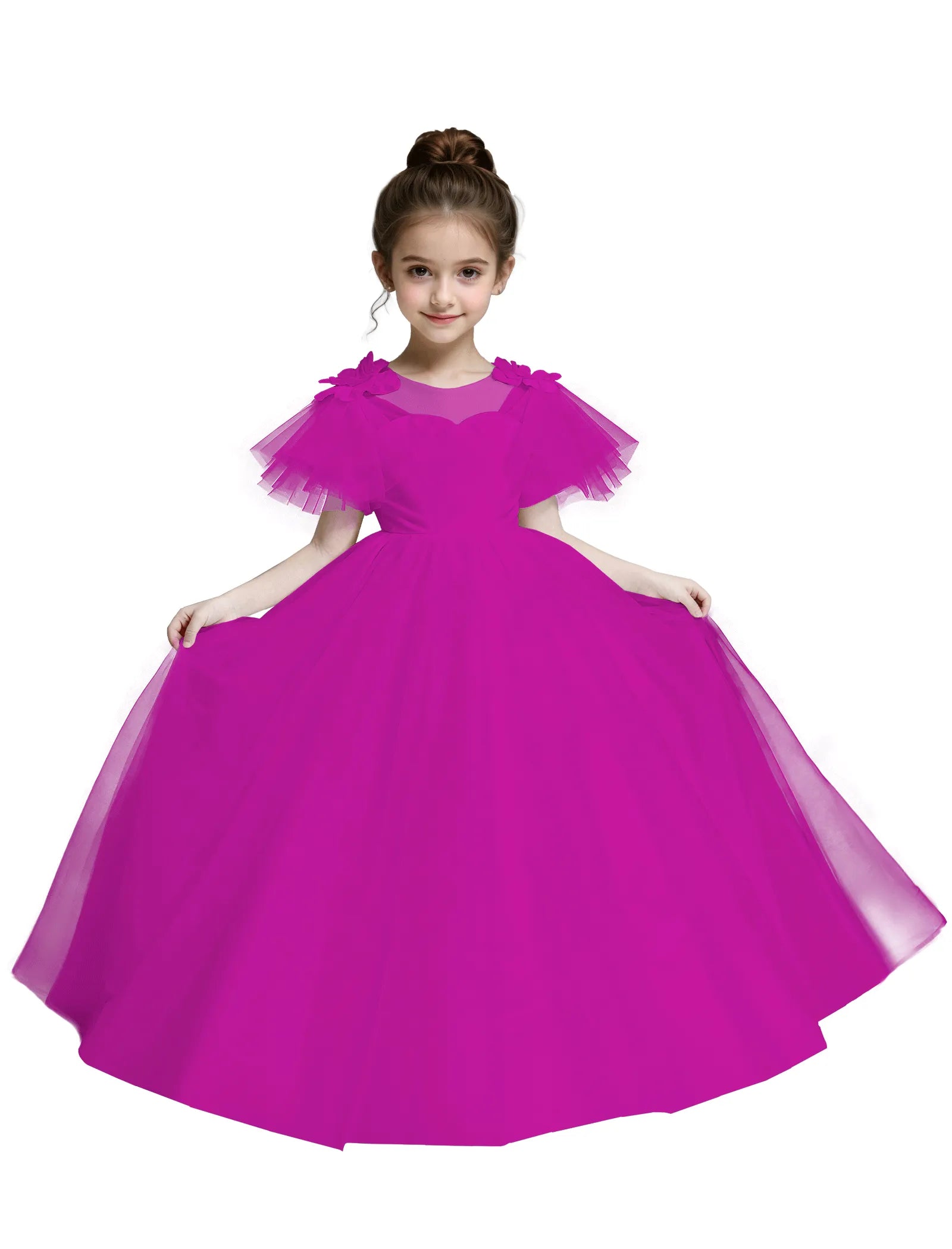 Tulle Flower Girl Dress with Flutter Sleeves