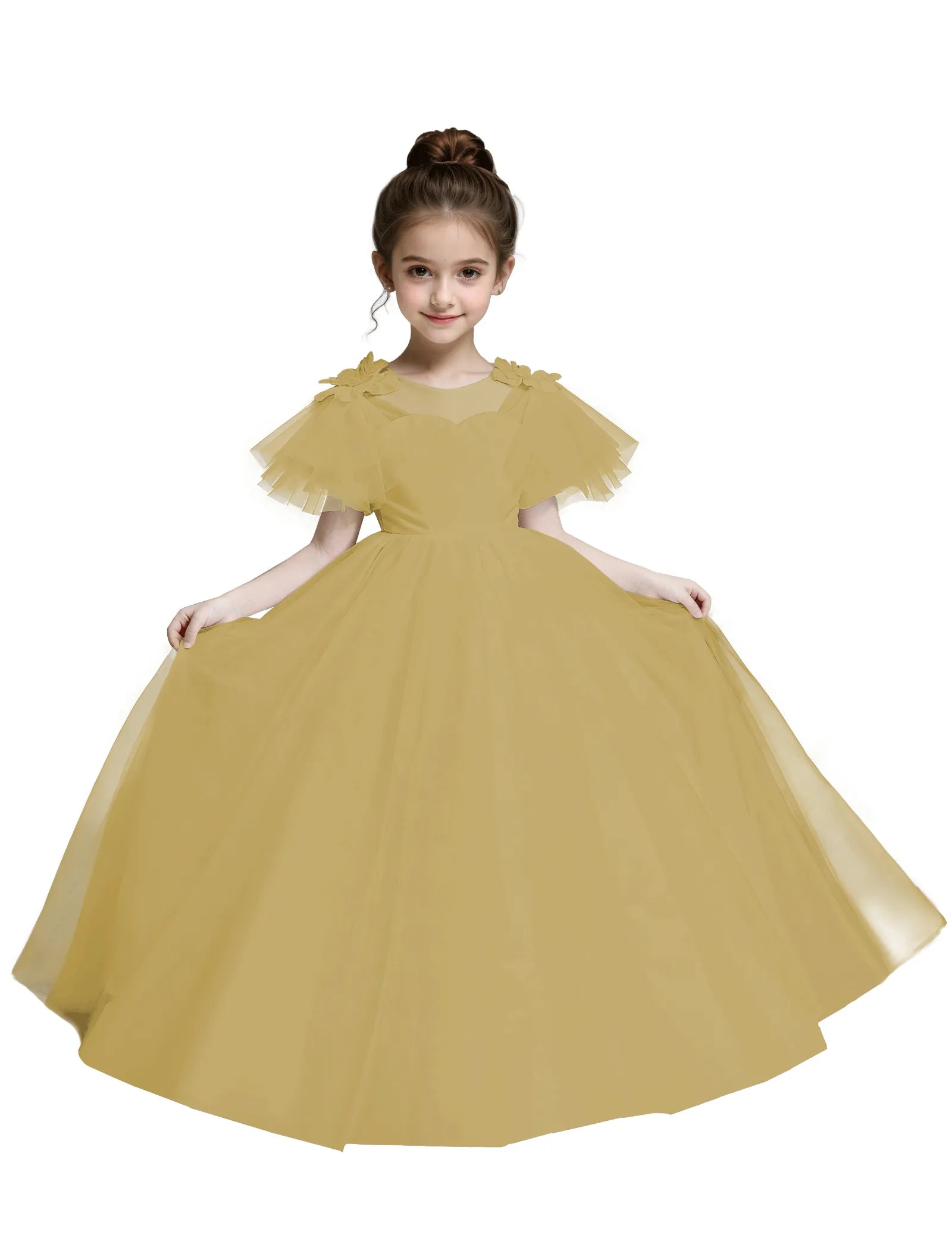 Tulle Flower Girl Dress with Flutter Sleeves