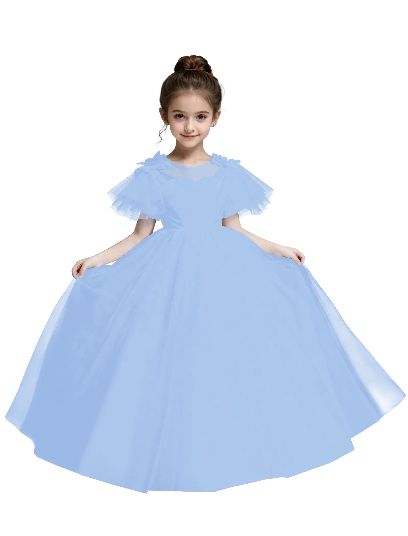 Tulle Flower Girl Dress with Flutter Sleeves