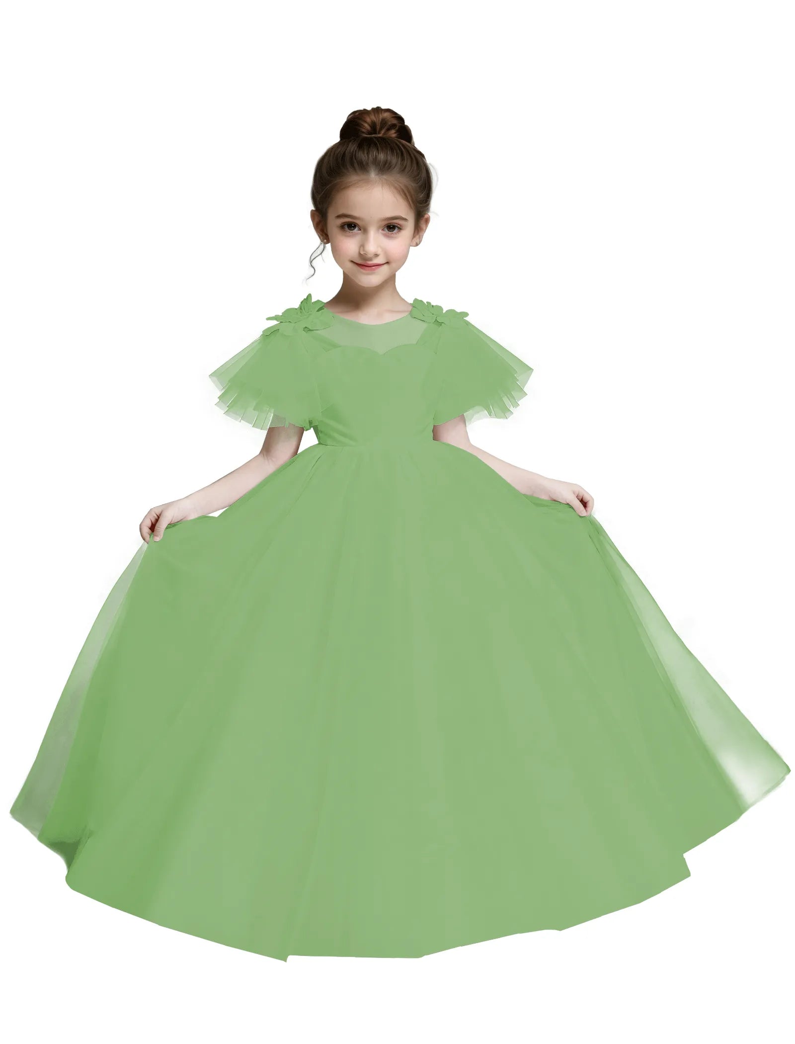 Tulle Flower Girl Dress with Flutter Sleeves
