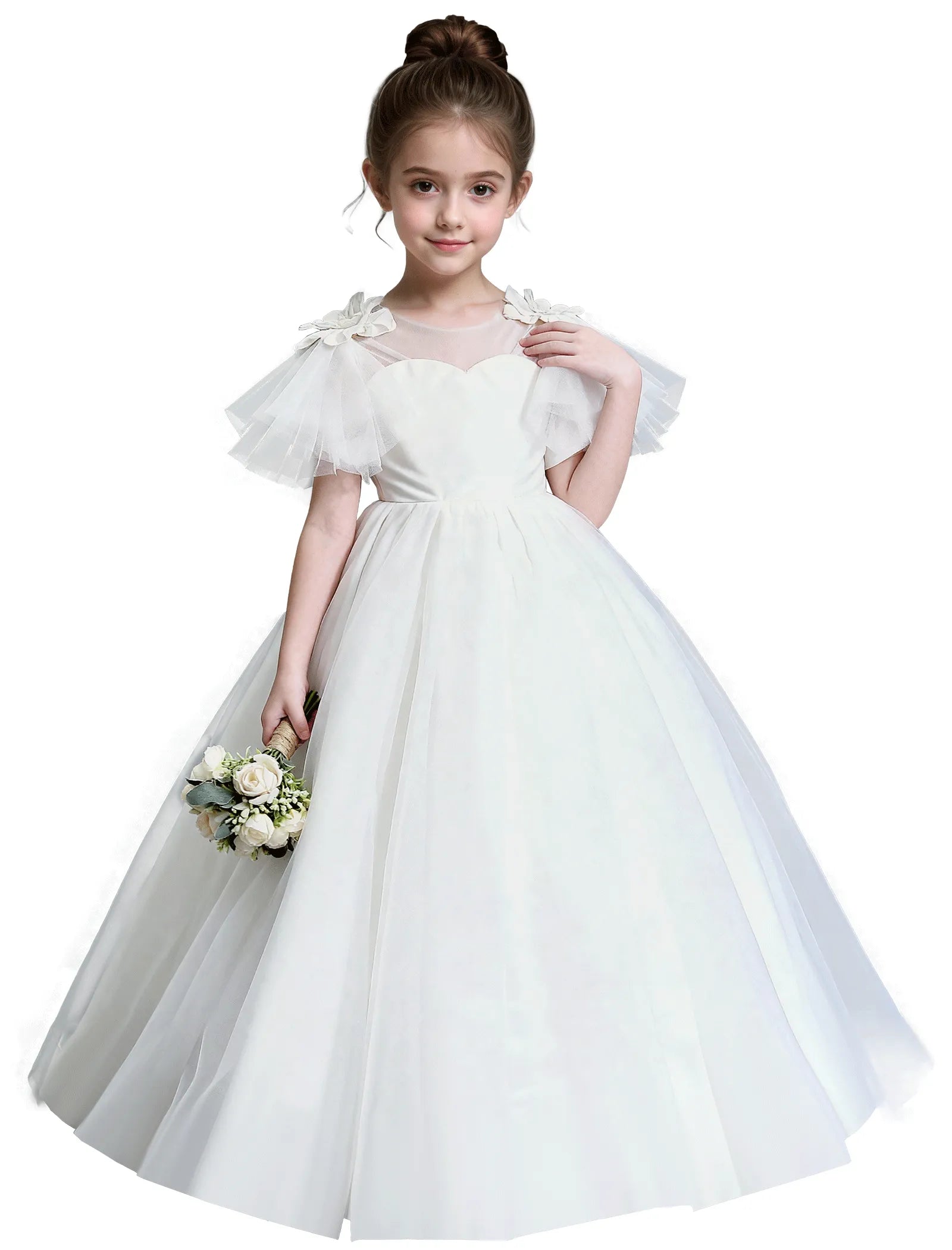 Tulle Flower Girl Dress with Flutter Sleeves