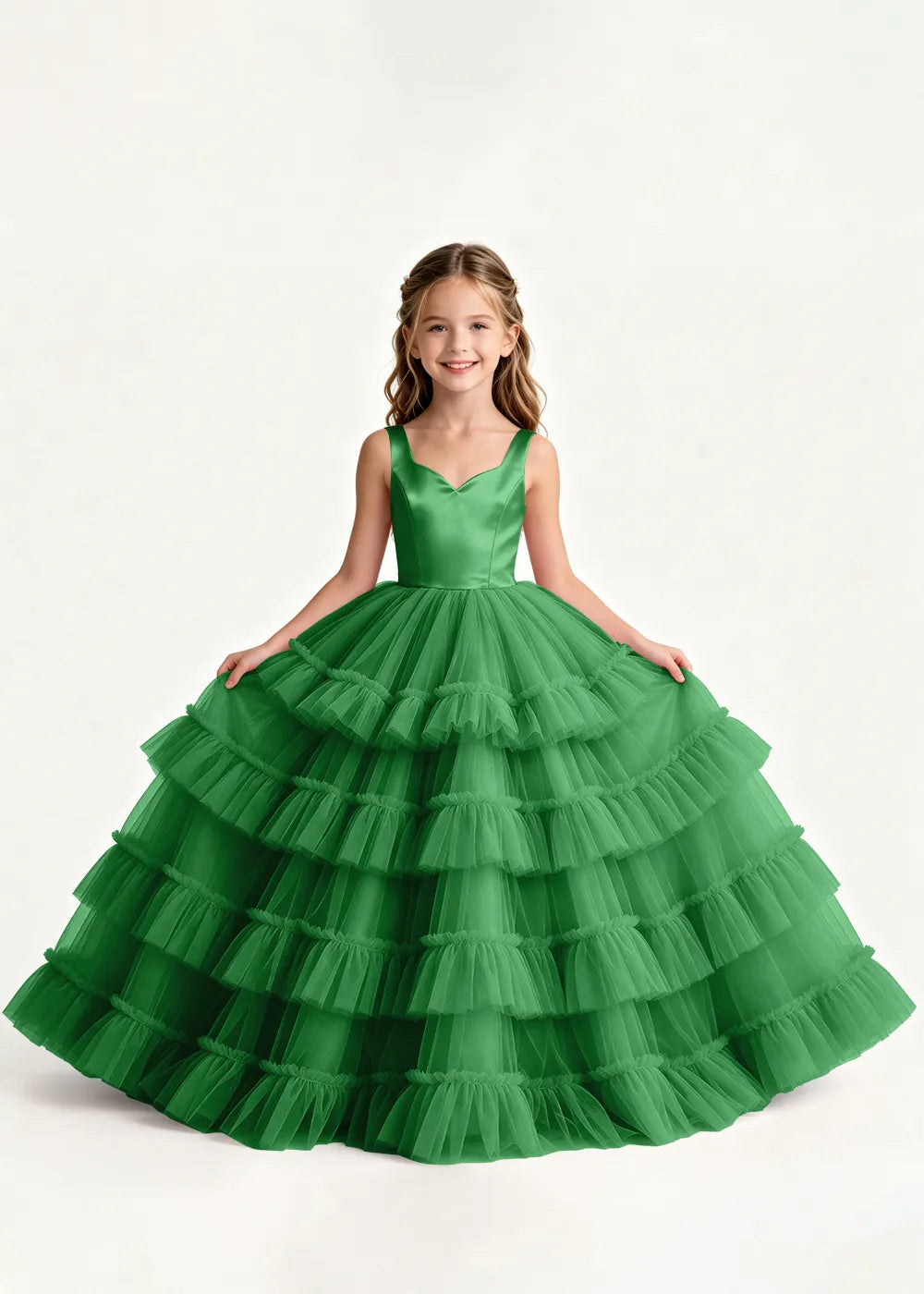 Tiered Ruffle Tulle Ball Gown Dress for Girls