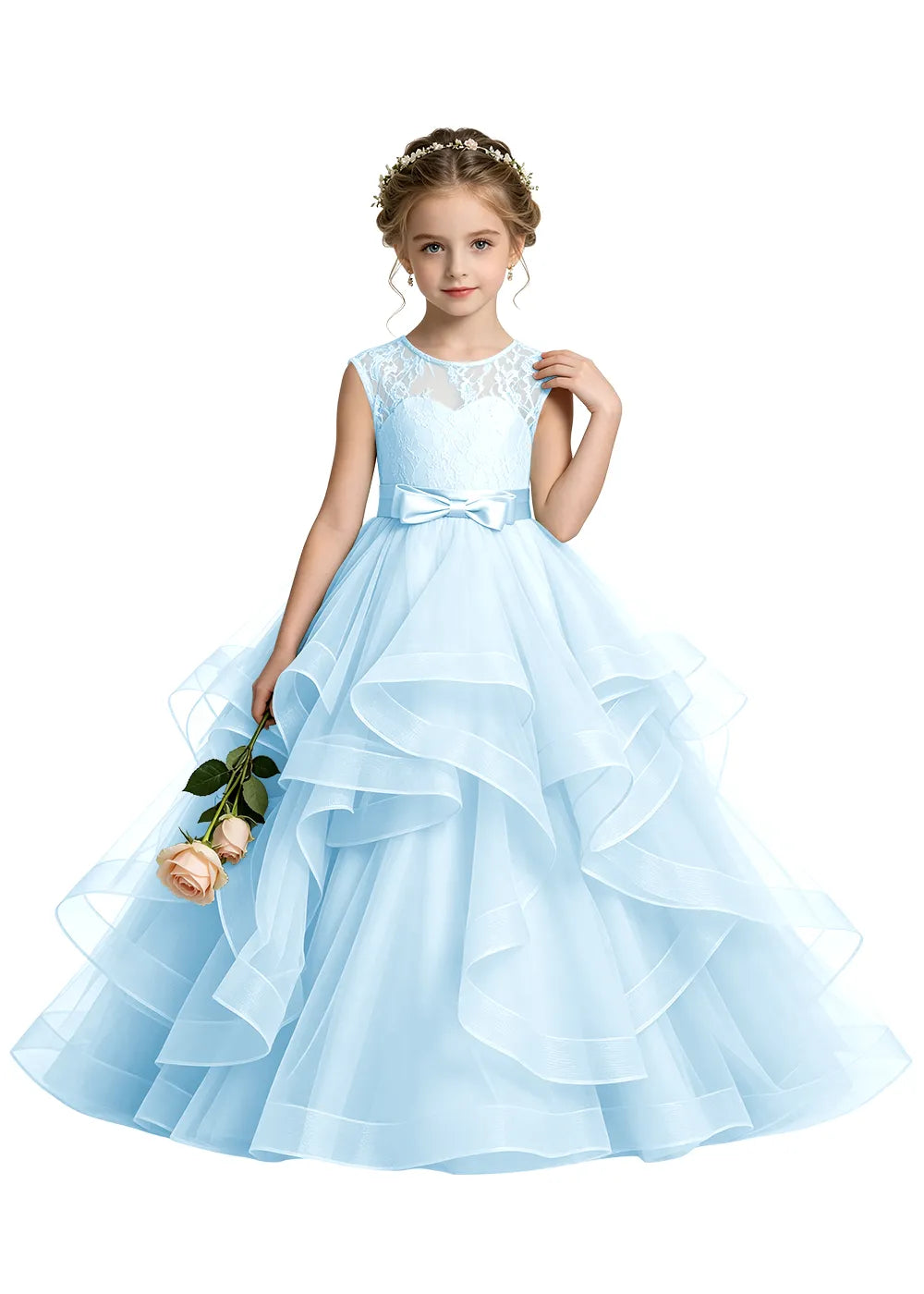 Lace Illusion Neck Flower Girl Ball Gown