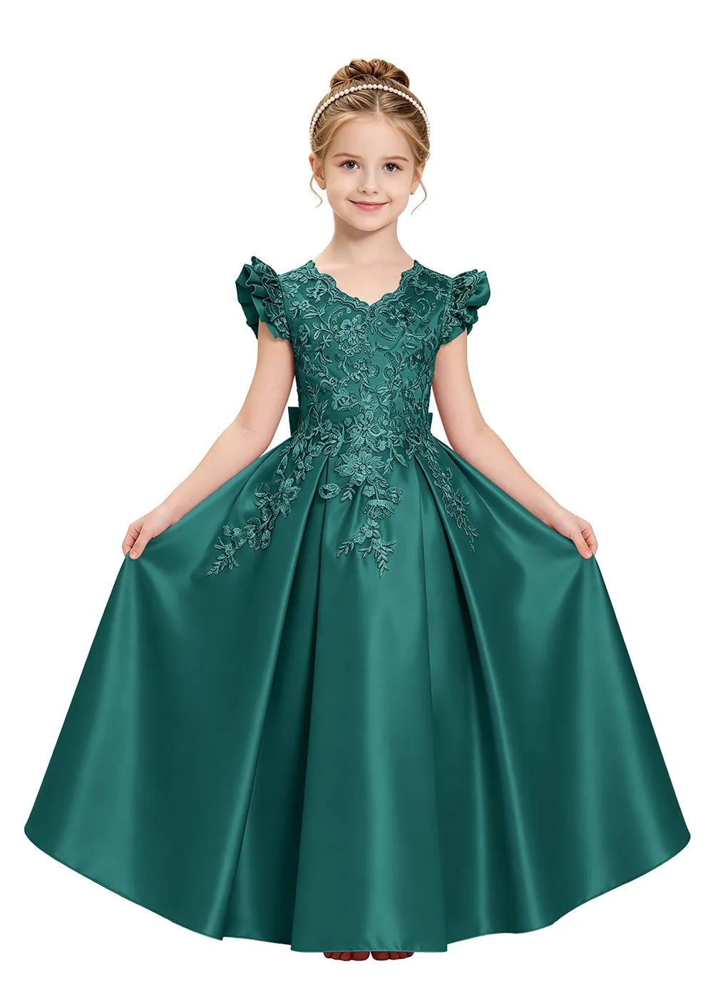 Embroidered Lace Satin Princess Ball Gown