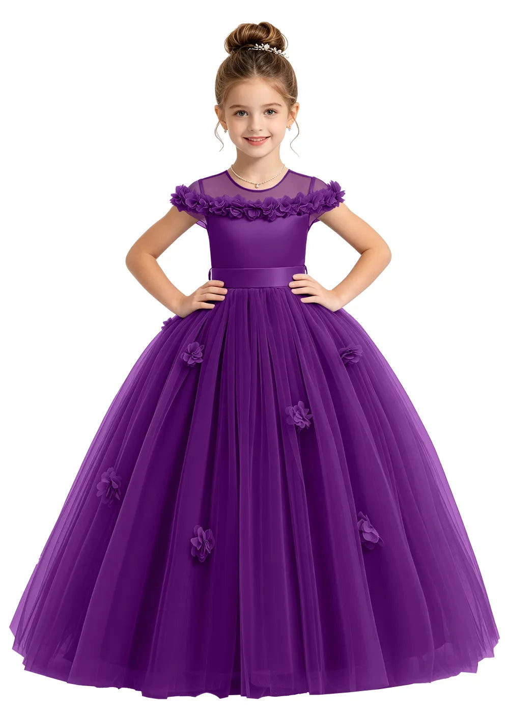 3D Floral Tulle Flower Girl Dress
