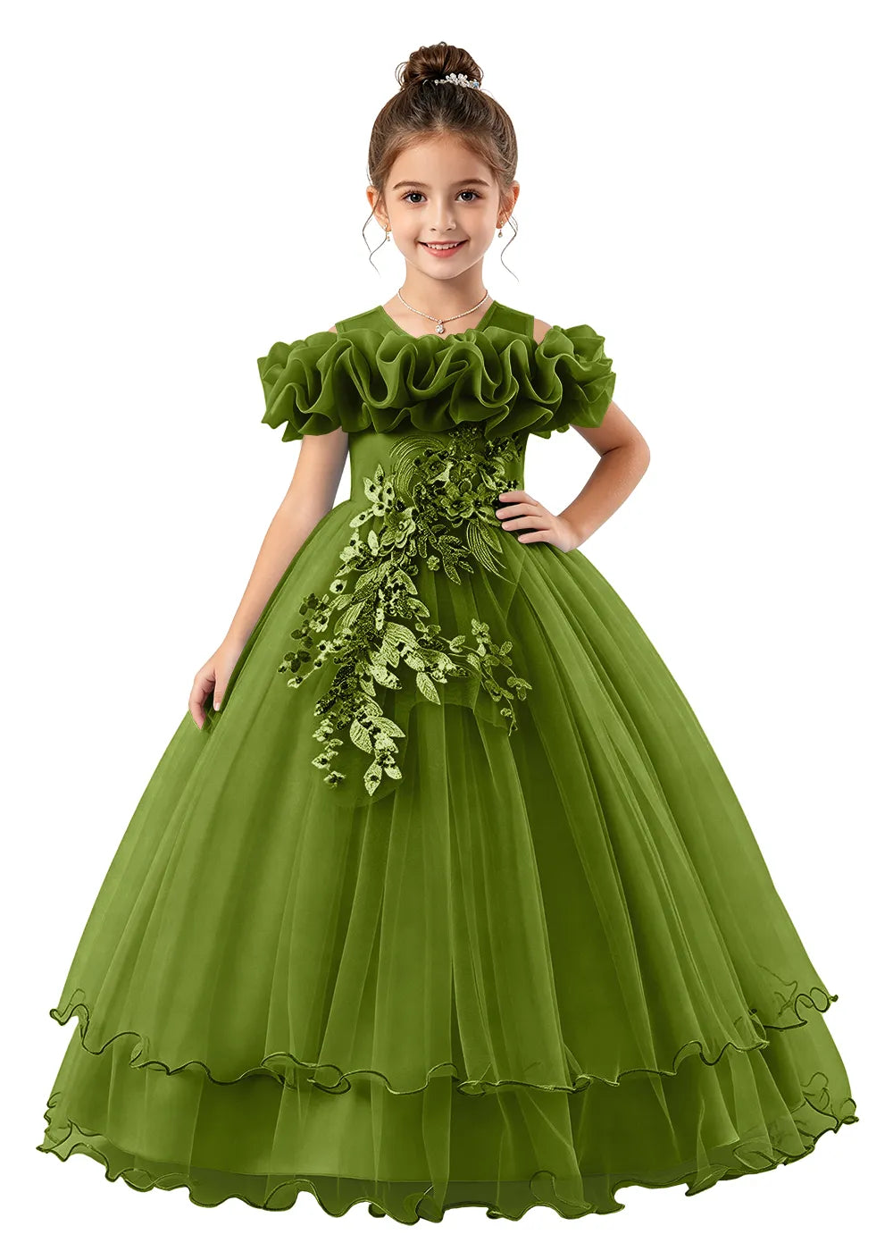 Off-Shoulder Ruffle Tulle Girls Princess Dress