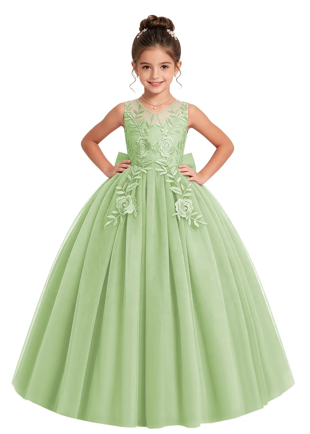 Floral Embroidered Flower Girl Dress