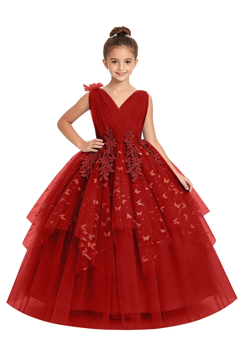 V-Neck Butterfly Flower Girl Dress