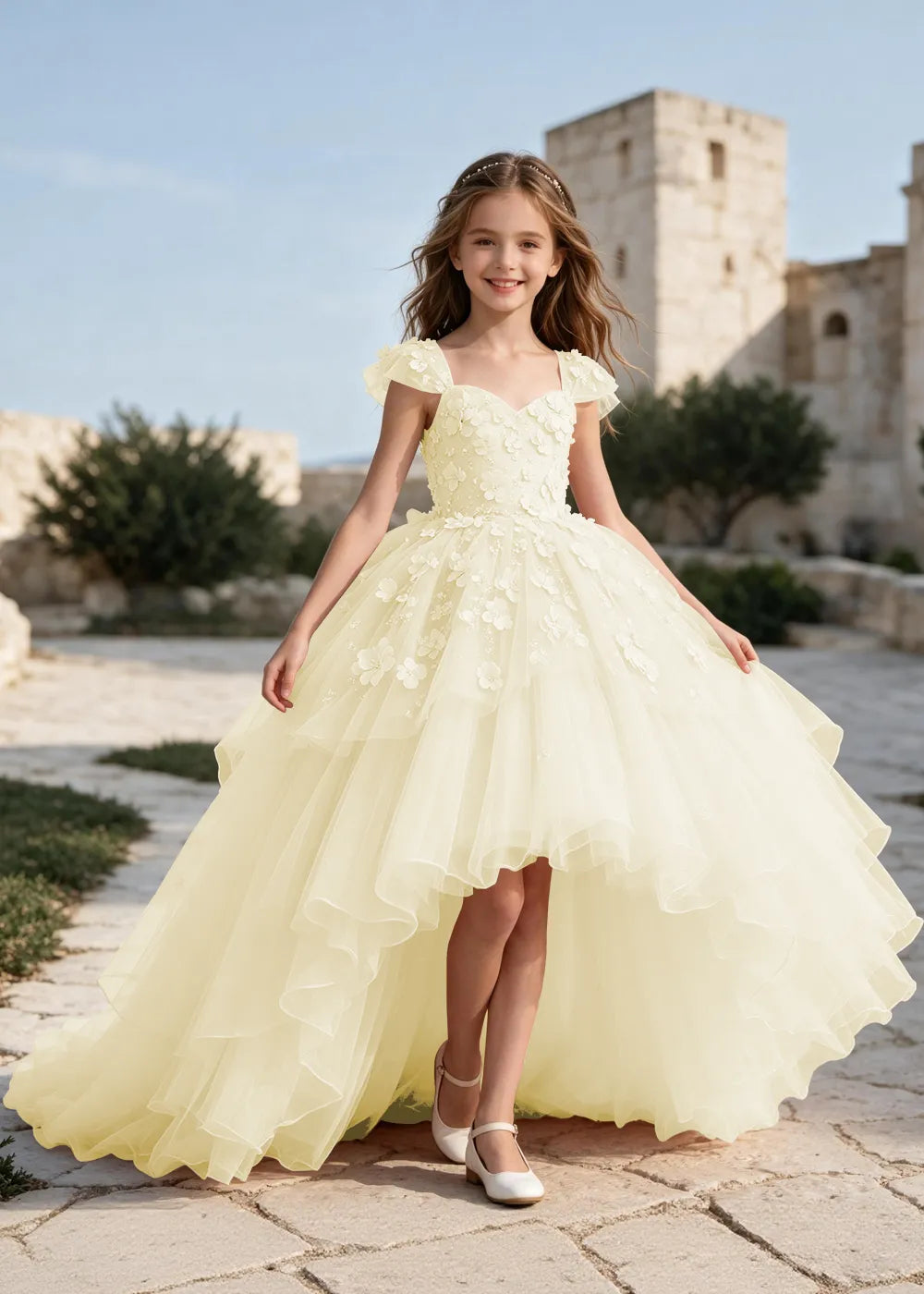 Elegant Flower Appliqué Princess Dress