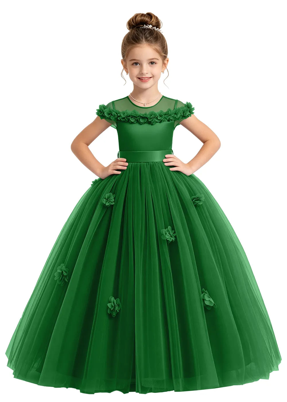 3D Floral Tulle Flower Girl Dress