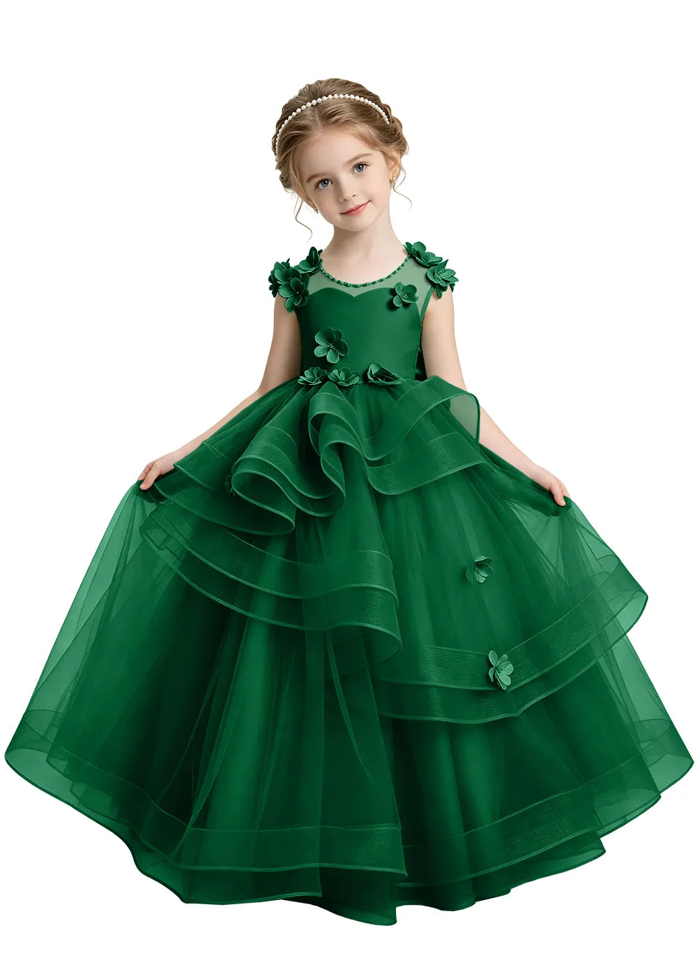 3D Floral Applique Flower Girl Dress
