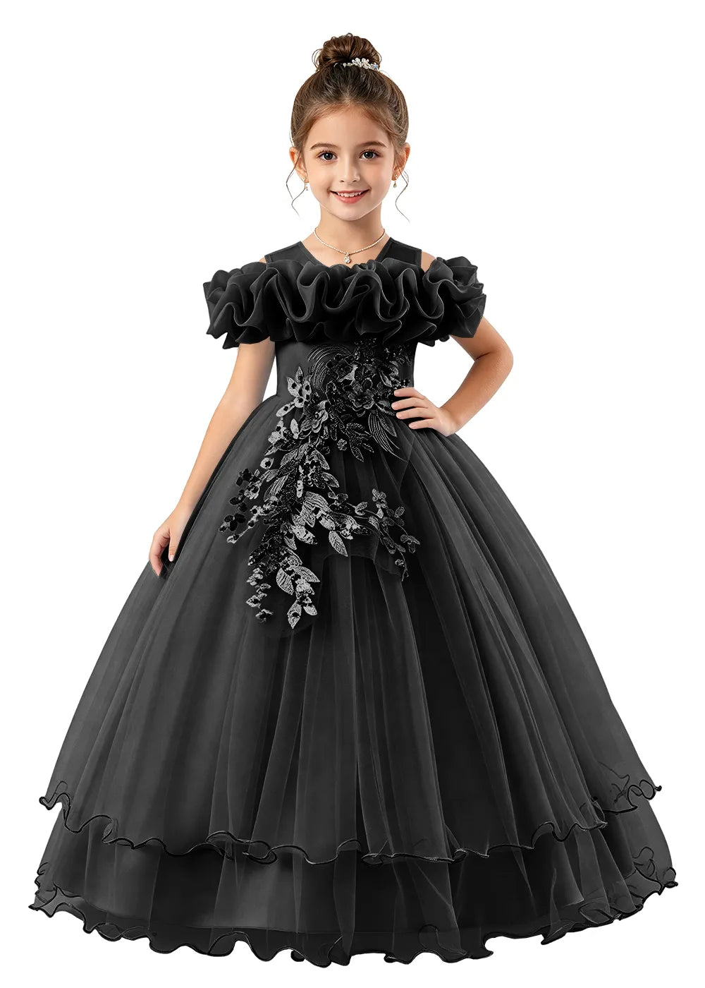 Off-Shoulder Ruffle Tulle Girls Princess Dress