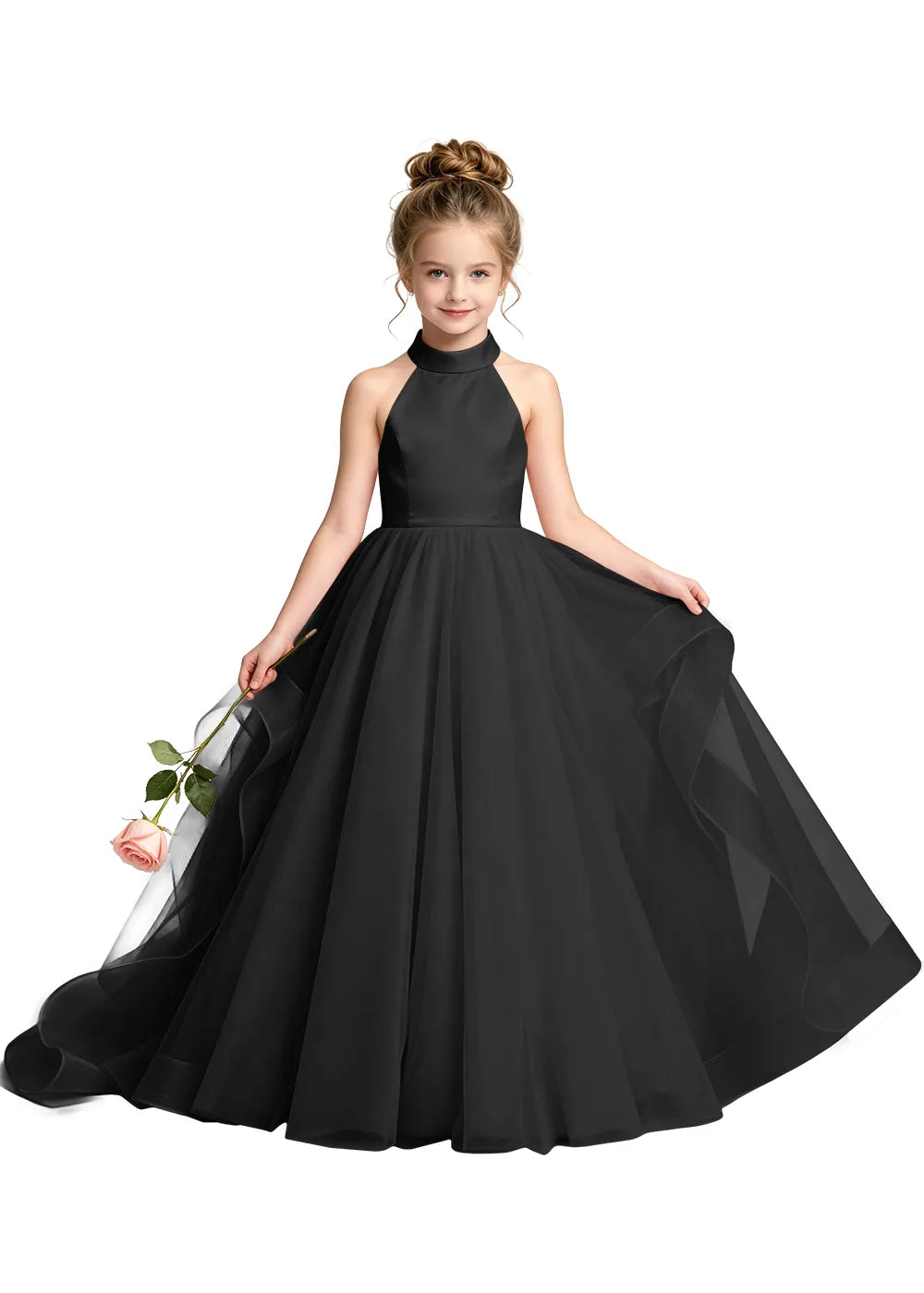 Halter Neck Bow-Back Tulle Girls Ball Gown