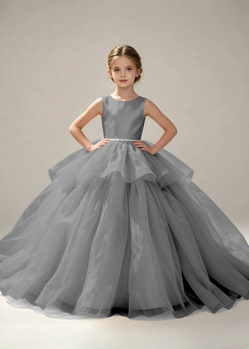 Minimalist Satin Flower Girl Ball Gown with Heart Back