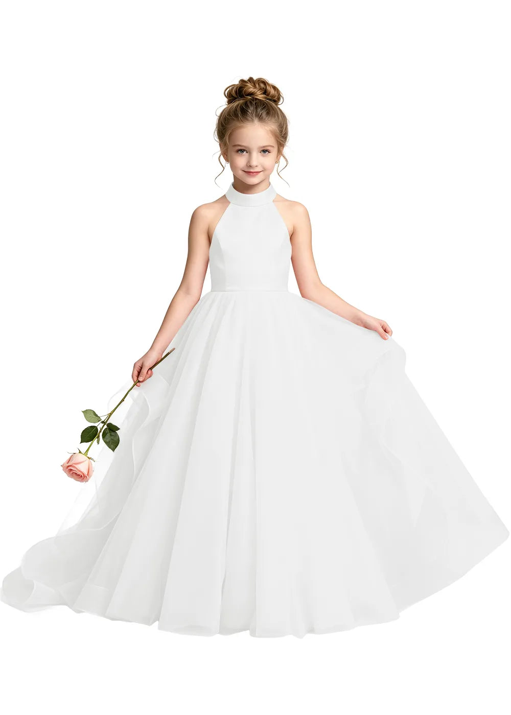 Halter Neck Bow-Back Tulle Girls Ball Gown