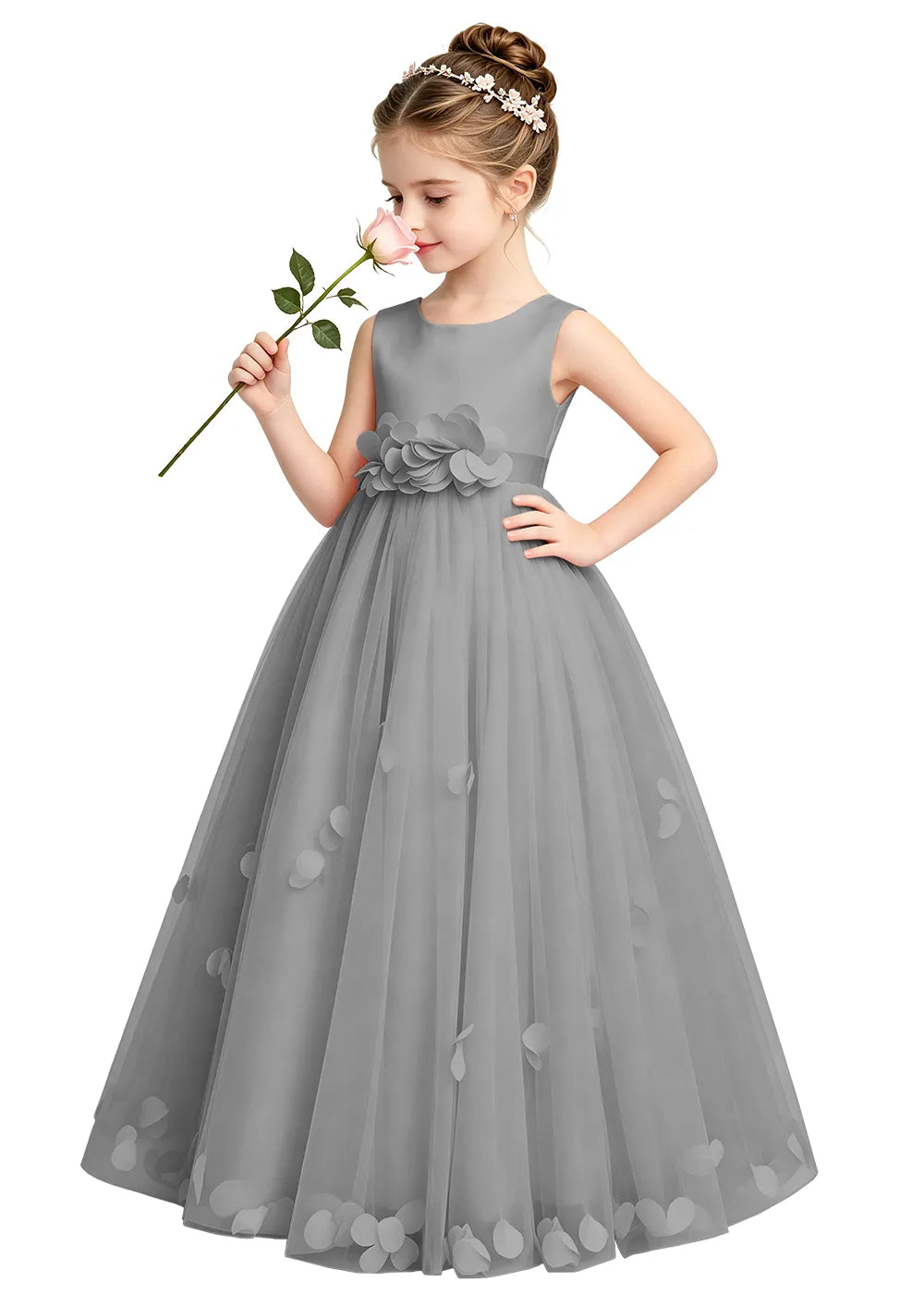 3D Petal Tulle Flower Girl Dress