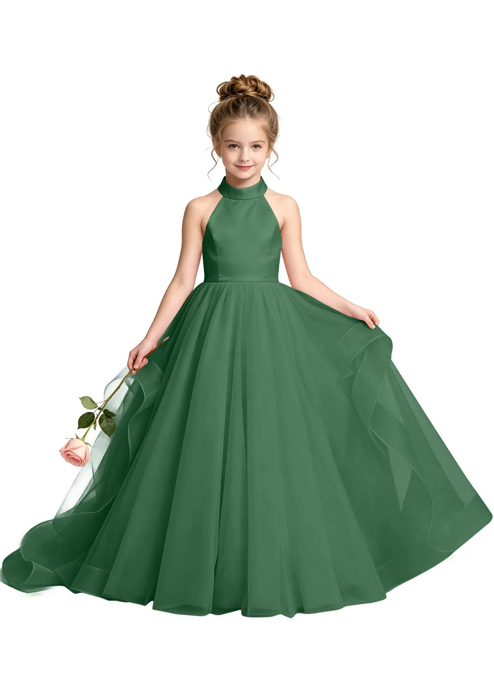 Halter Neck Bow-Back Tulle Girls Ball Gown