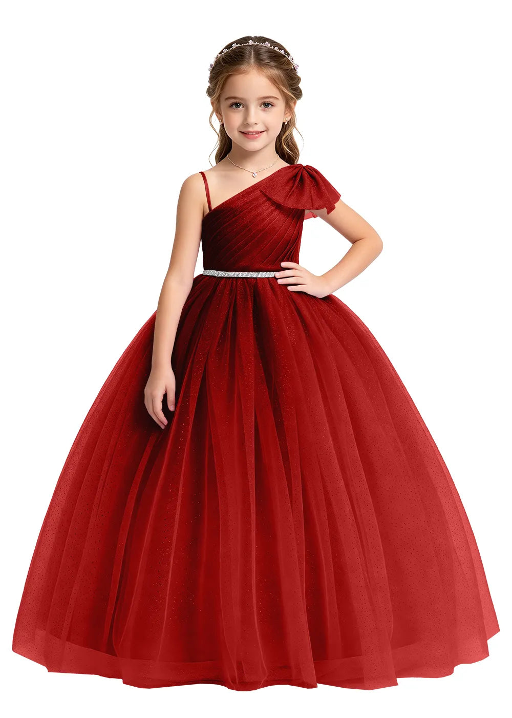 One Shoulder Glitter Tulle Princess Dress