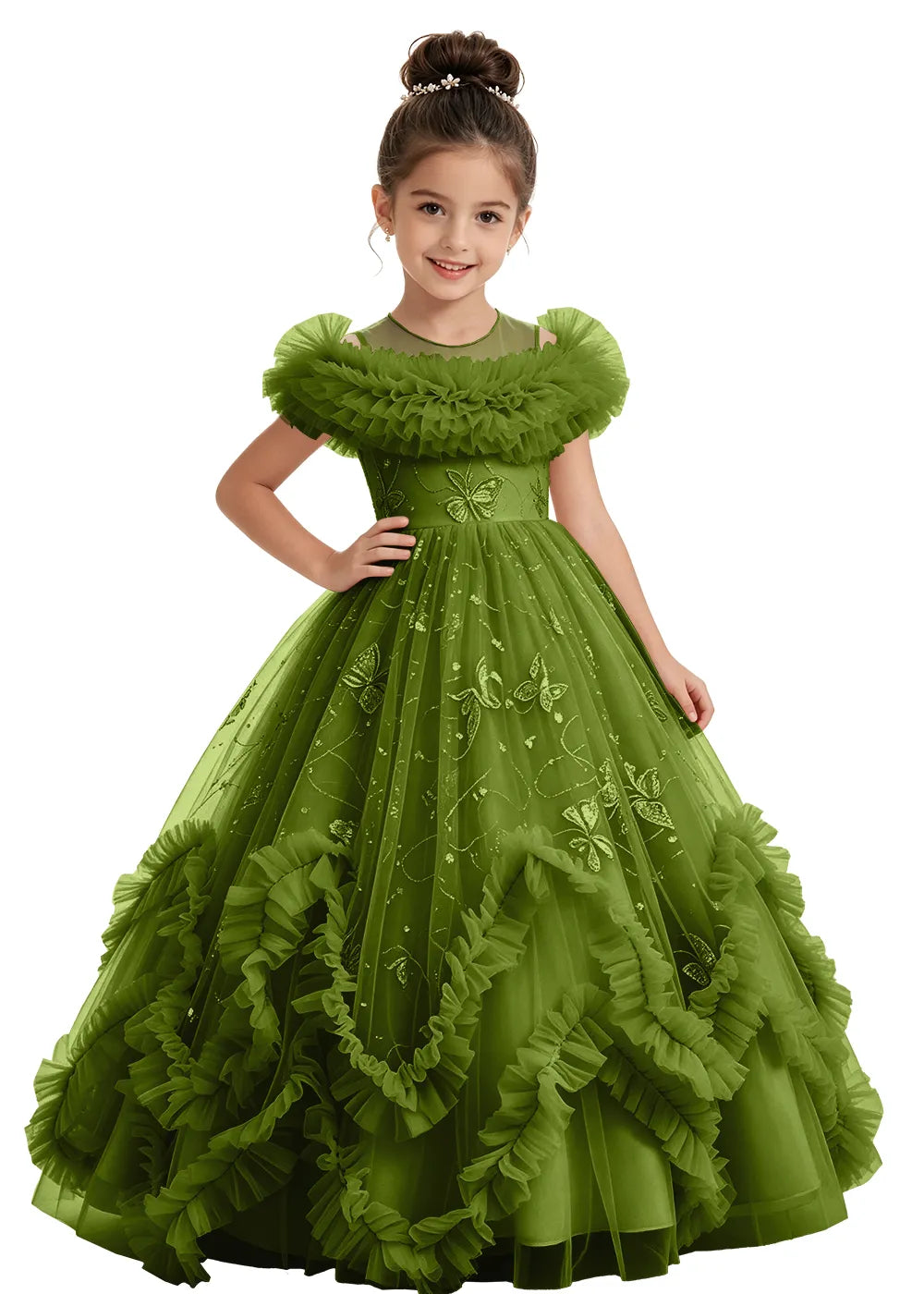 Butterfly Ruffle Tulle Girls Princess Dress
