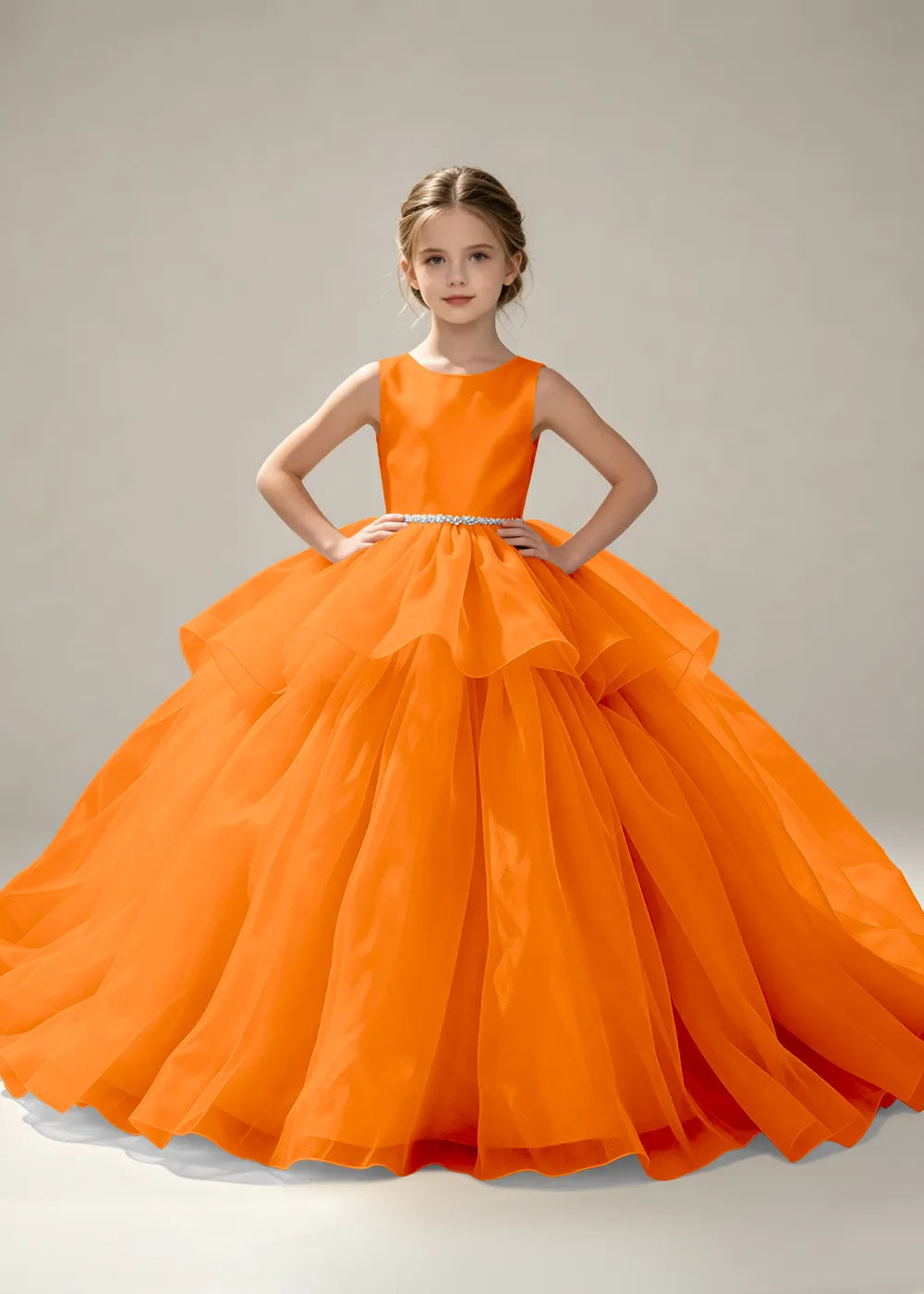 Minimalist Satin Flower Girl Ball Gown with Heart Back