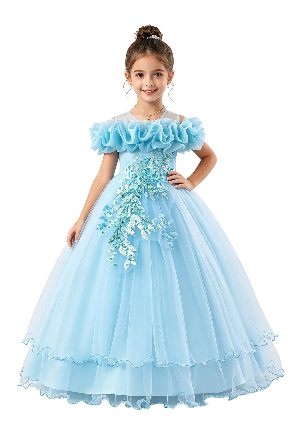 Off-Shoulder Ruffle Tulle Girls Princess Dress
