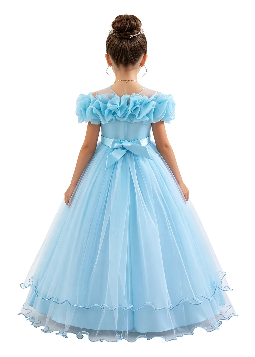 Off-Shoulder Ruffle Tulle Girls Princess Dress