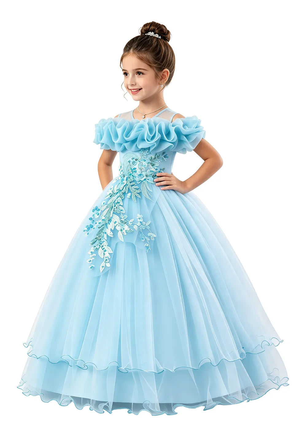 Off-Shoulder Ruffle Tulle Girls Princess Dress