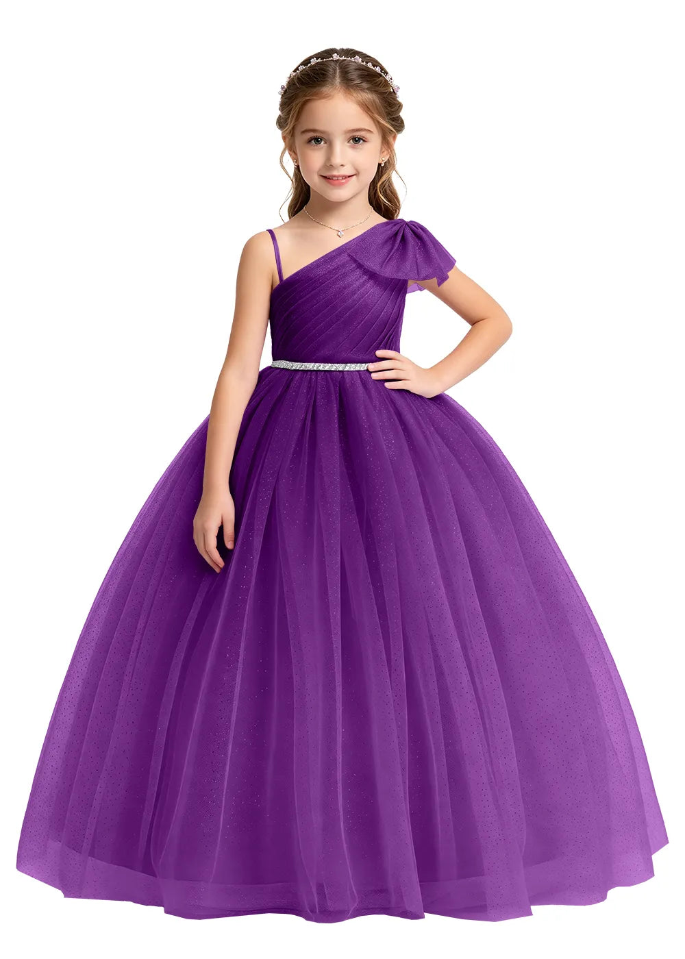 One Shoulder Glitter Tulle Princess Dress