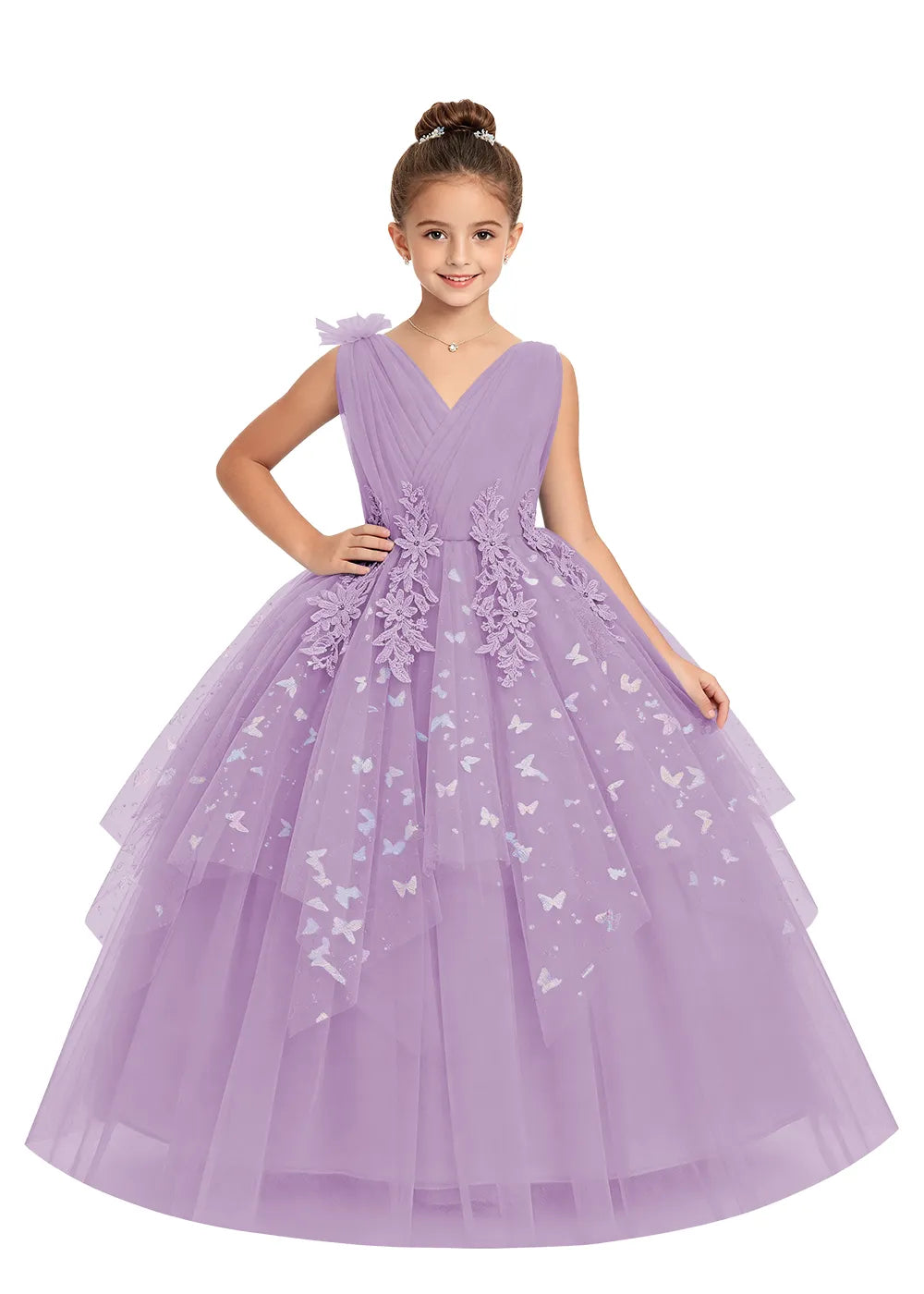 V-Neck Butterfly Flower Girl Dress