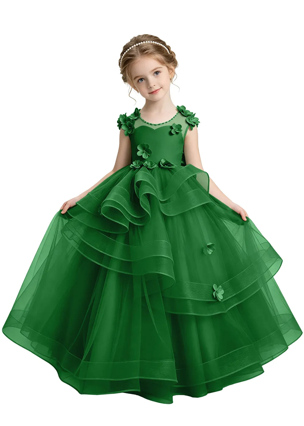 3D Floral Applique Flower Girl Dress