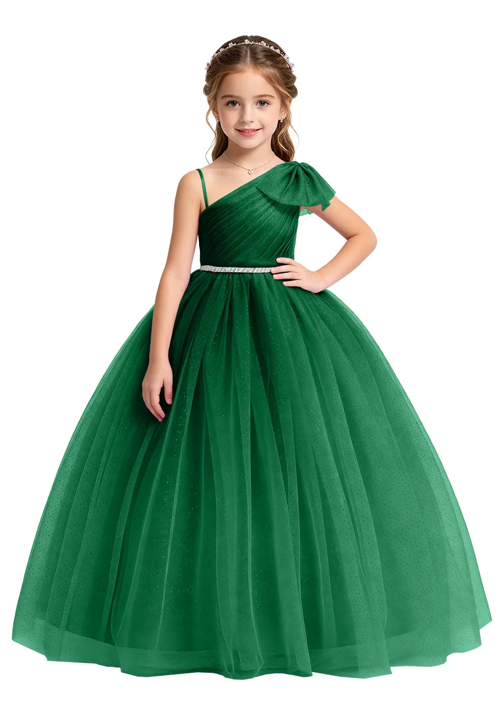 One Shoulder Glitter Tulle Princess Dress