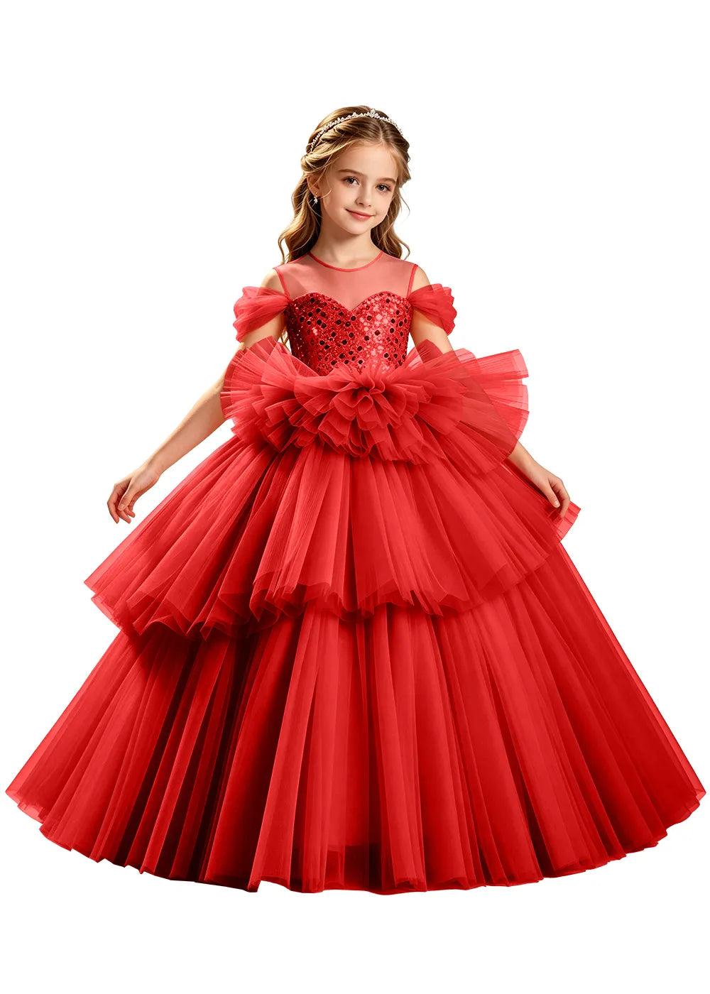 Sparkling Ruffle Waist Princess Ball Gown for Girls