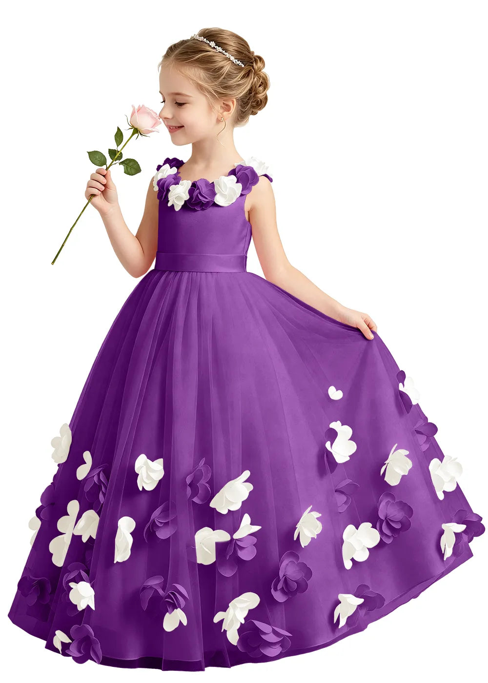 3D Floral Appliqué Tulle Princess Dress