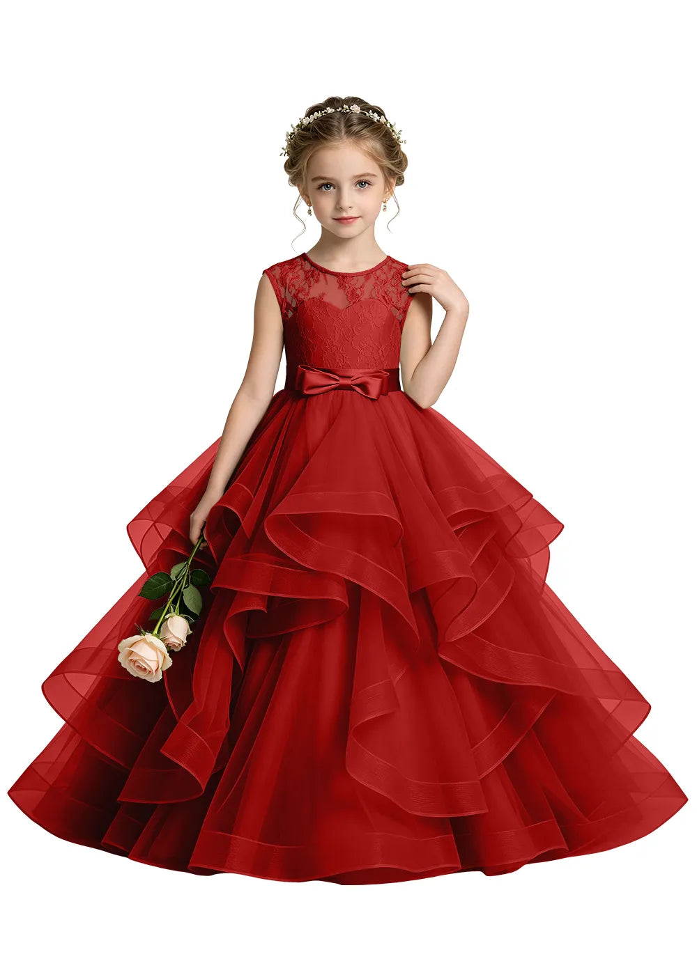 Lace Illusion Neck Flower Girl Ball Gown
