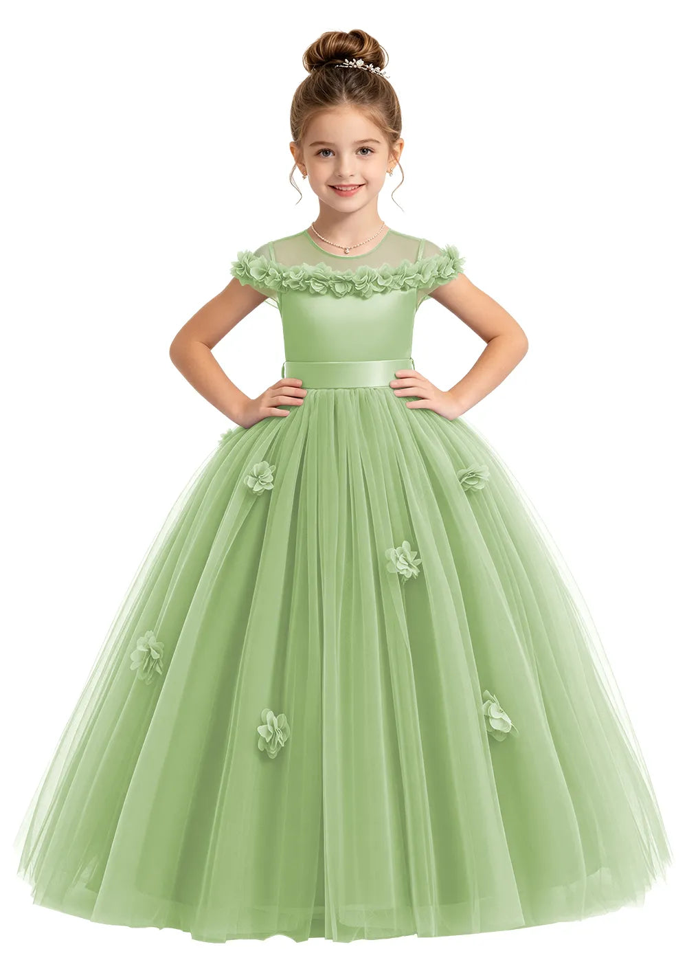 3D Floral Tulle Flower Girl Dress
