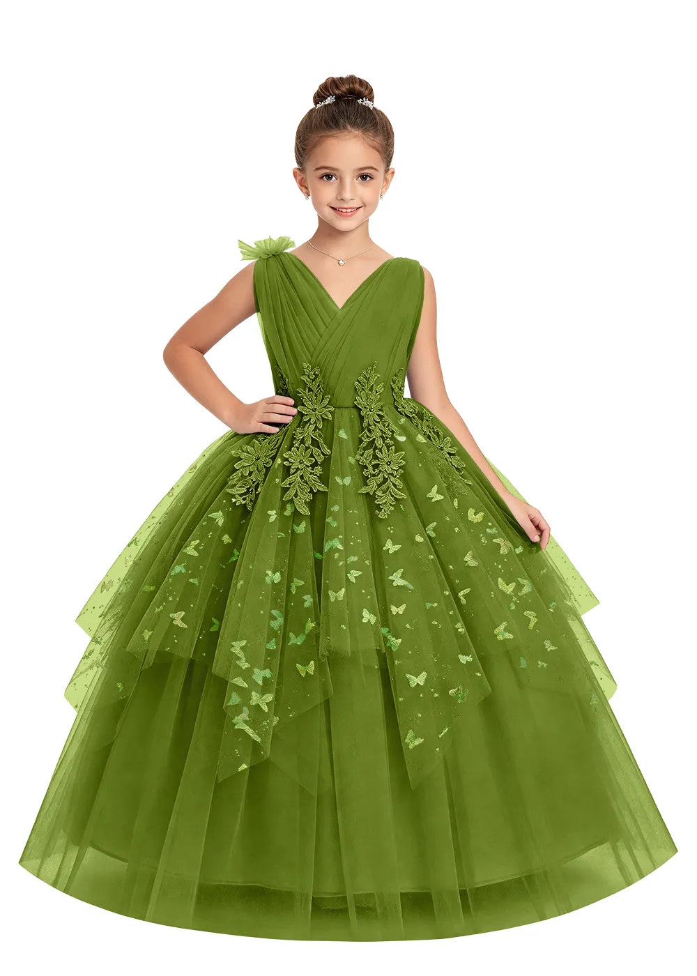 V-Neck Butterfly Flower Girl Dress