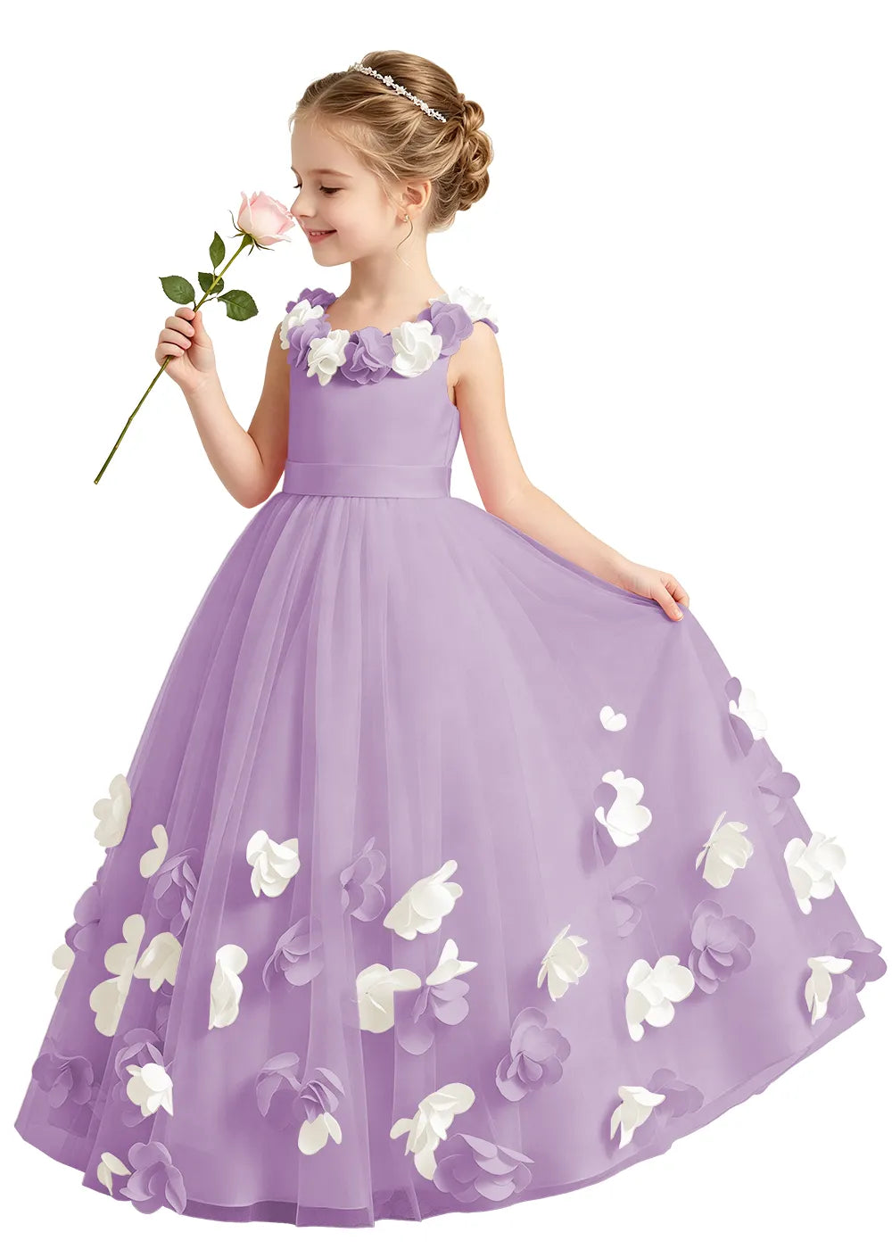3D Floral Appliqué Tulle Princess Dress
