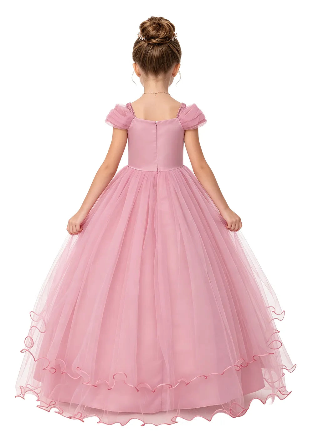 Floral Applique Tulle Girls Princess Dress